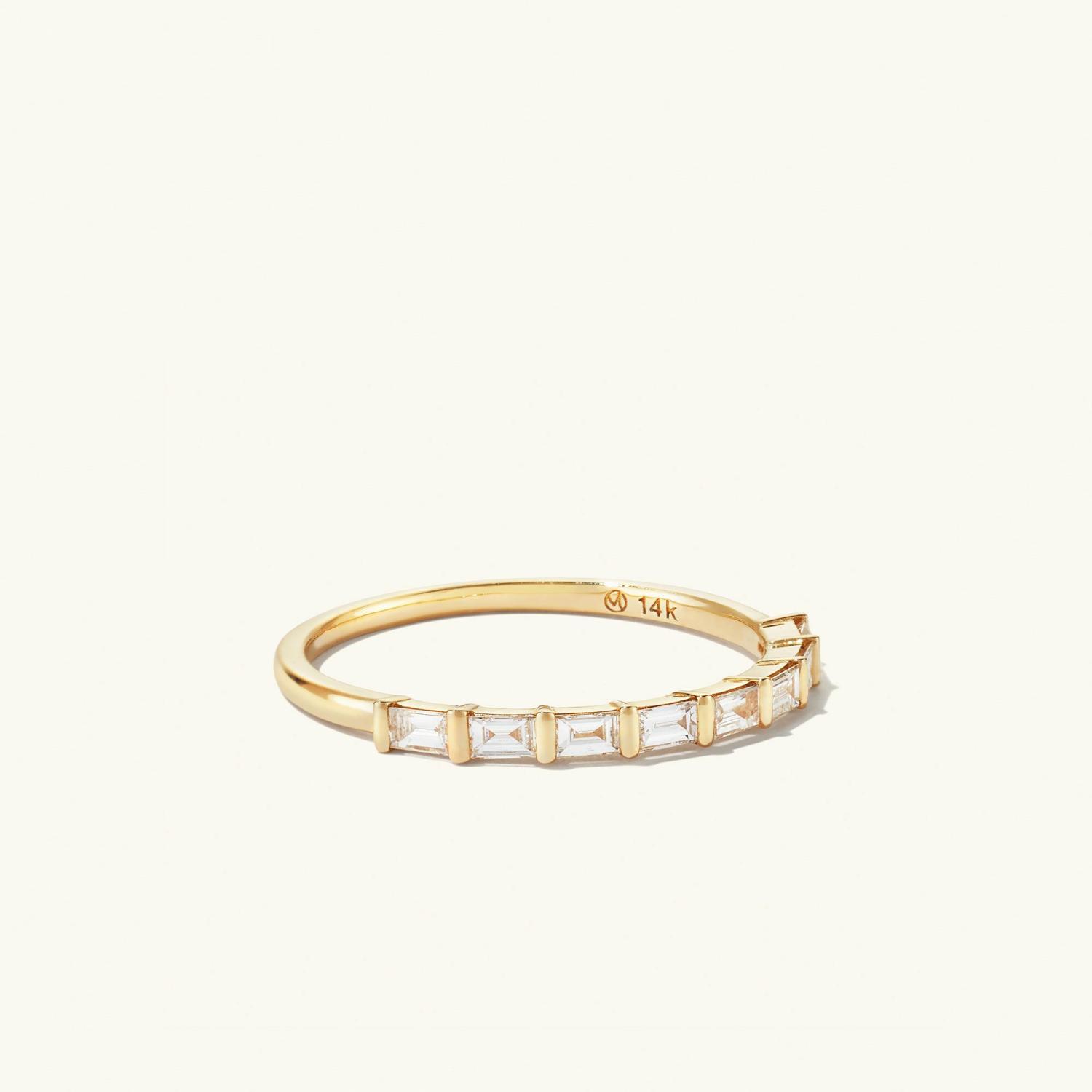 Baguette Diamond Half Eternity Band 14k Yellow Gold | Womens Stackable Rings