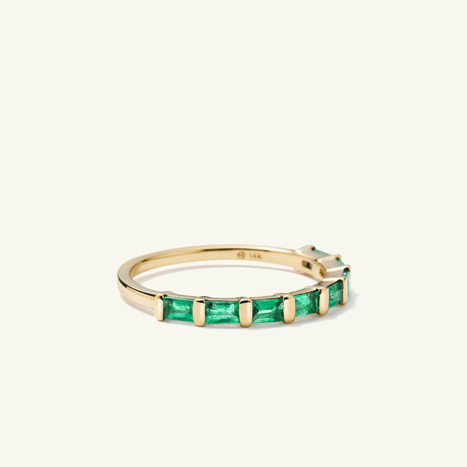 Baguette Emerald Half Eternity Band 14k Yellow Gold | Womens Stackable Rings