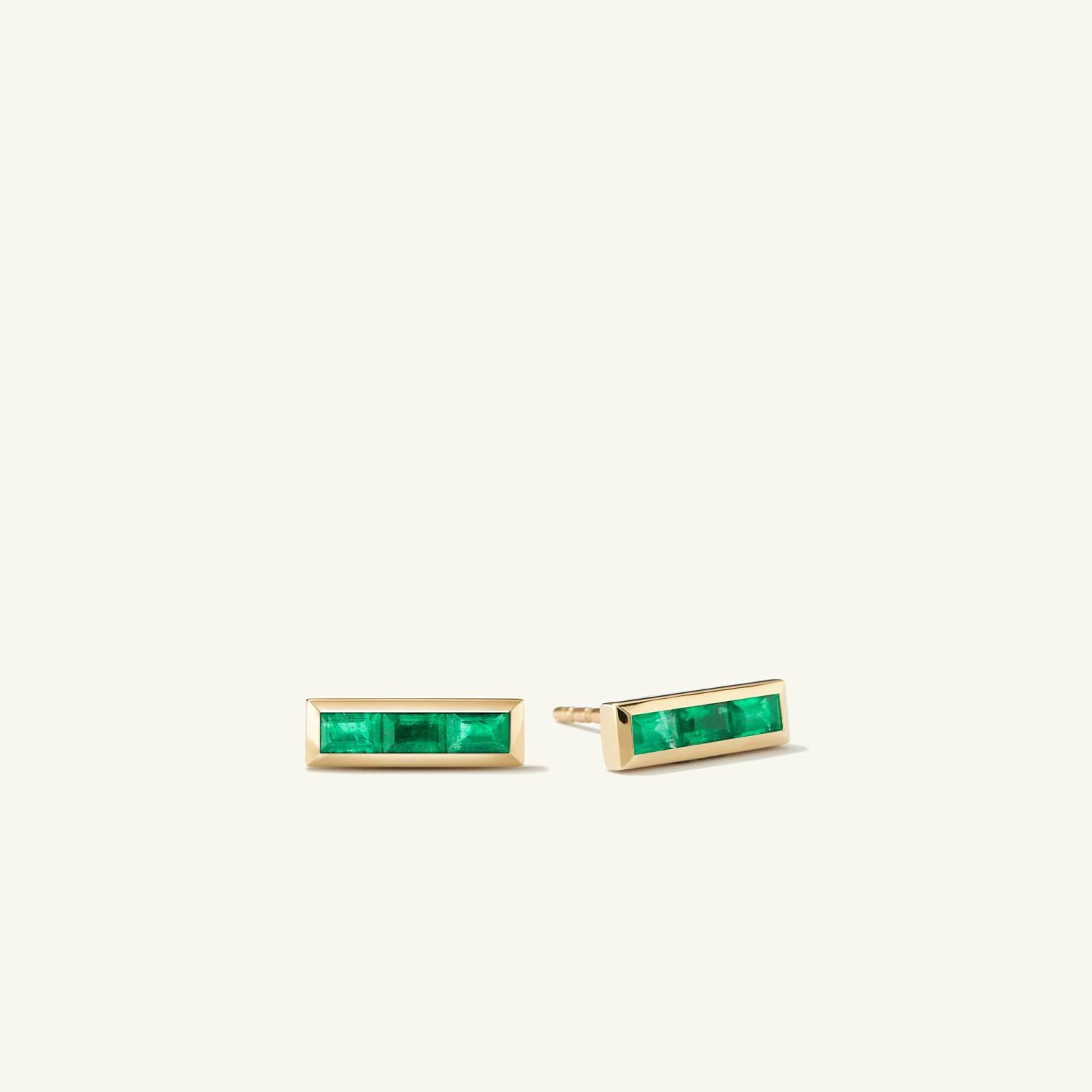 Baguette Emerald Stud Earrings 14k Yellow Gold | Womens Stud Earrings