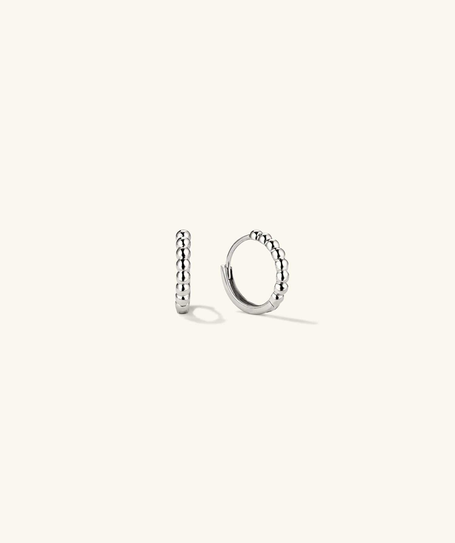 Beaded Huggie Hoops 14k White Gold | Womens Hoop Earrings