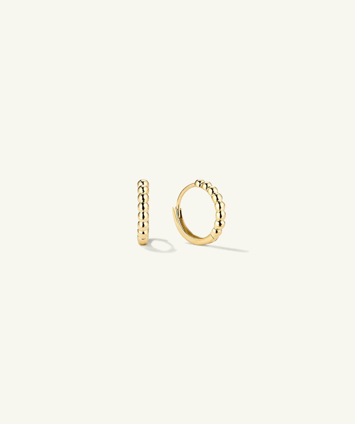 Beaded Huggie Hoops 14k Yellow Gold | Womens Hoop Earrings