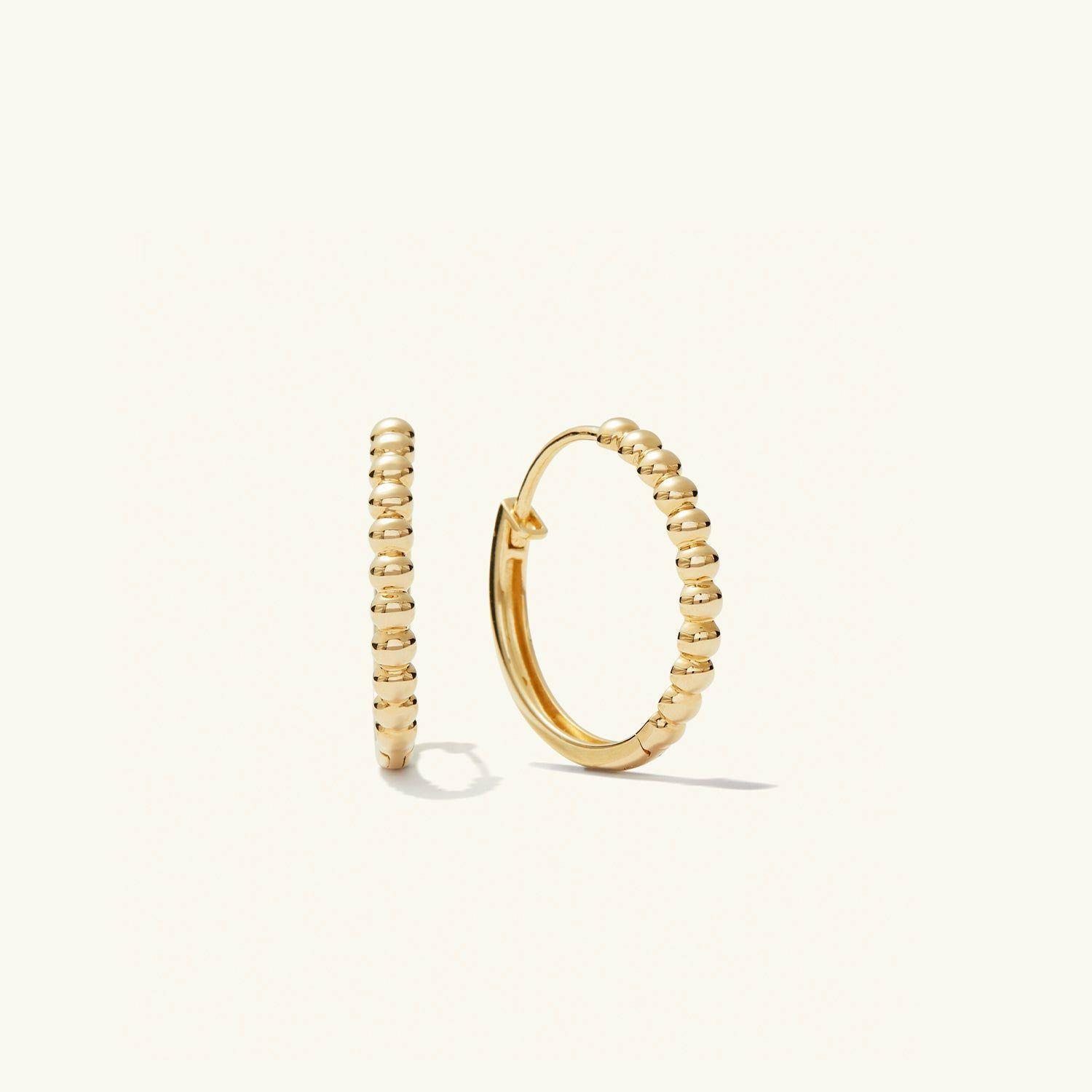 Beaded Medium Hoops 14k Yellow Gold | Womens Hoop Earrings