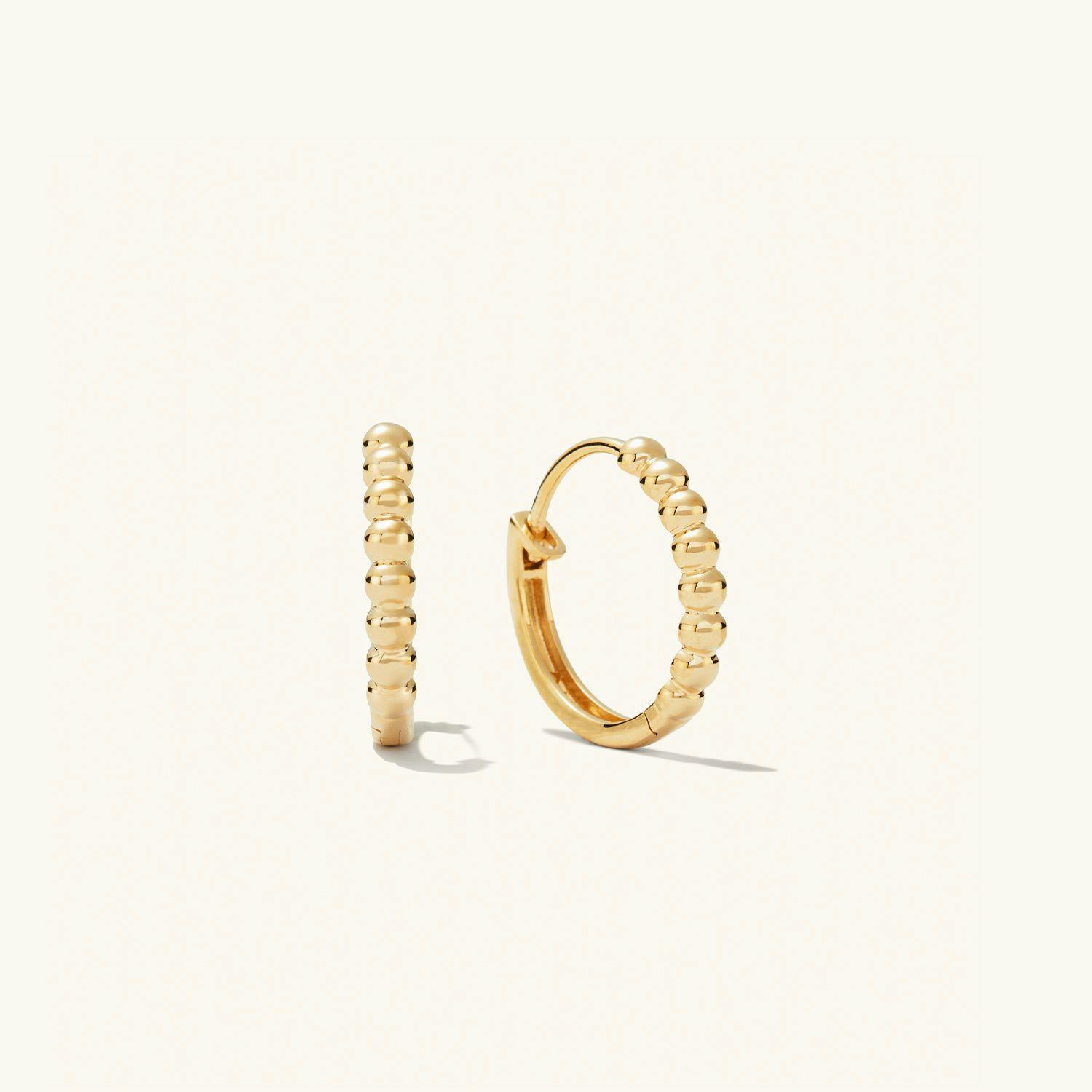 Beaded Small Hoops 14k Yellow Gold | Womens Hoop Earrings