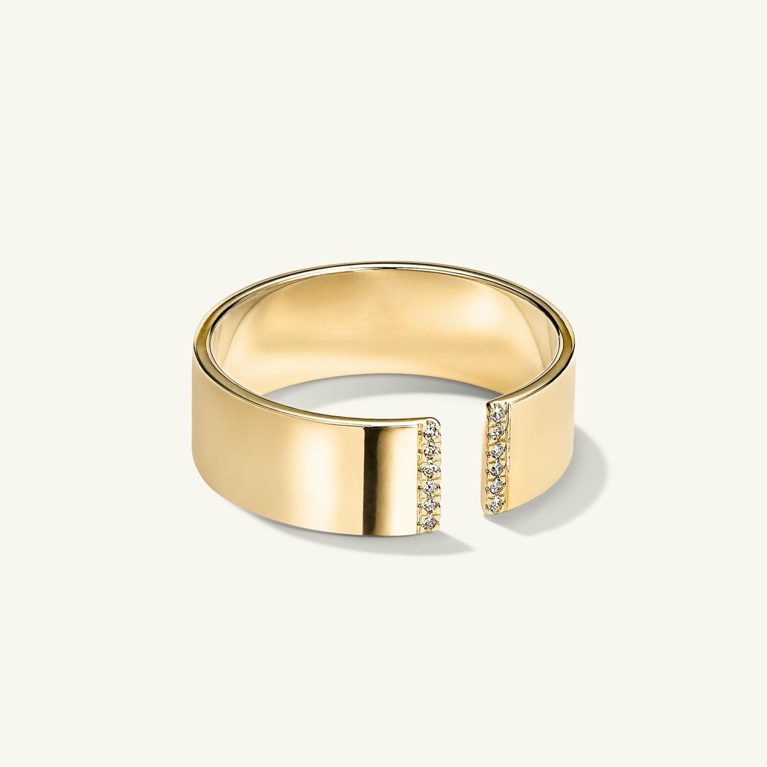 Beam Pavé Diamond Open Cigar Band 14k Yellow Gold | Womens Stackable Rings