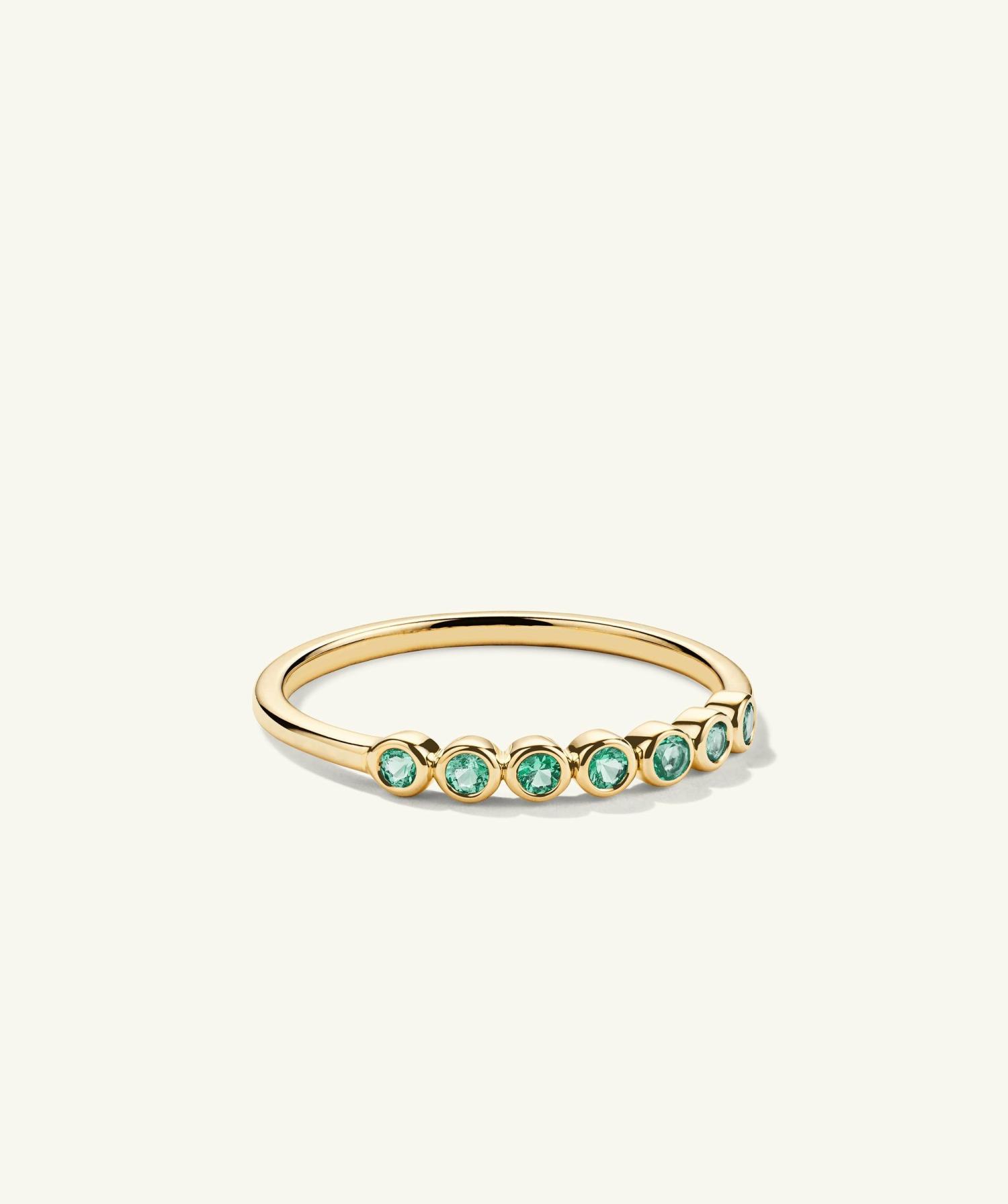 Bezel Emerald Half Eternity Band 14k Yellow Gold | Womens Stackable Rings