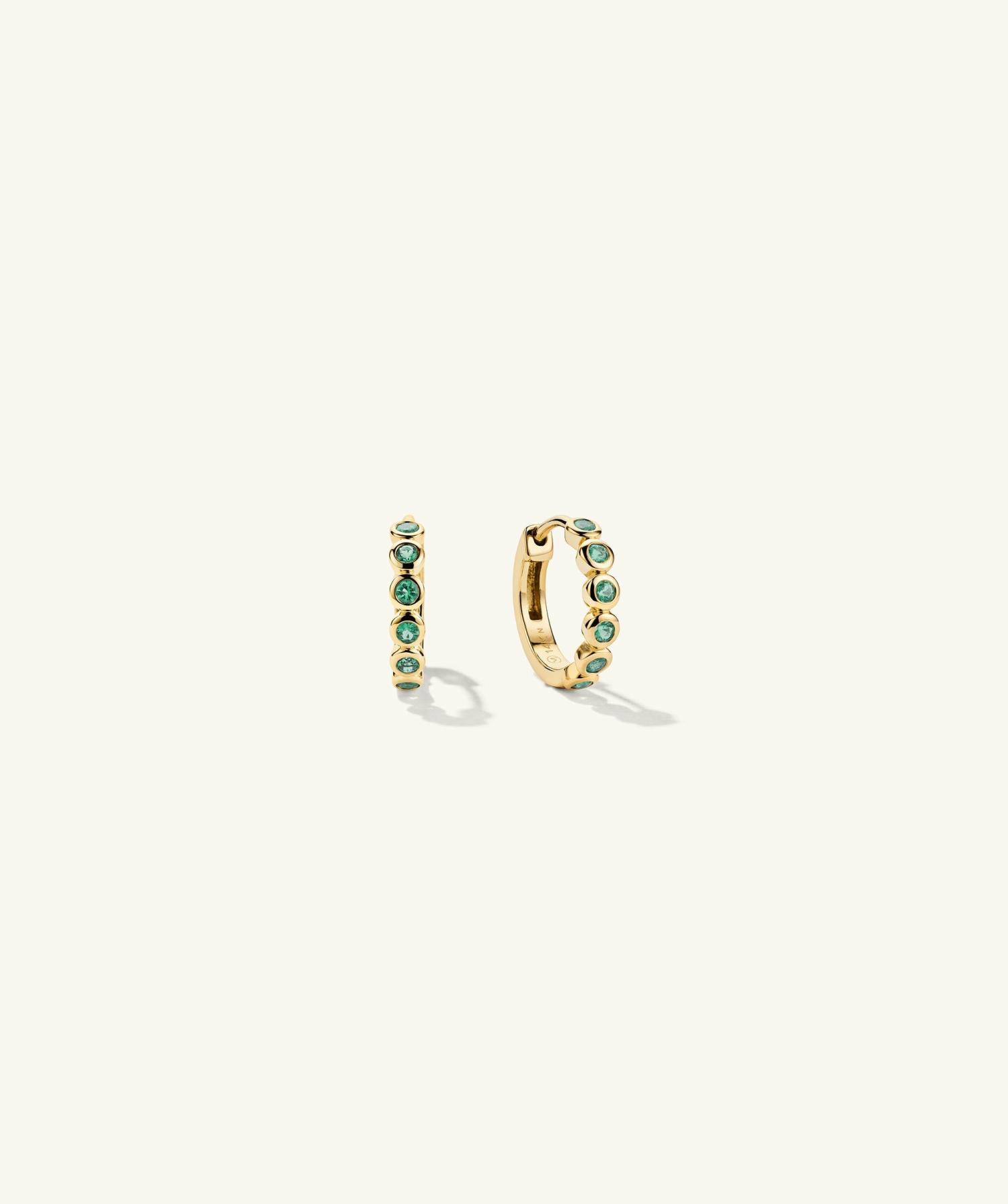 Bezel Emerald Huggies 14k Yellow Gold | Womens Hoop Earrings