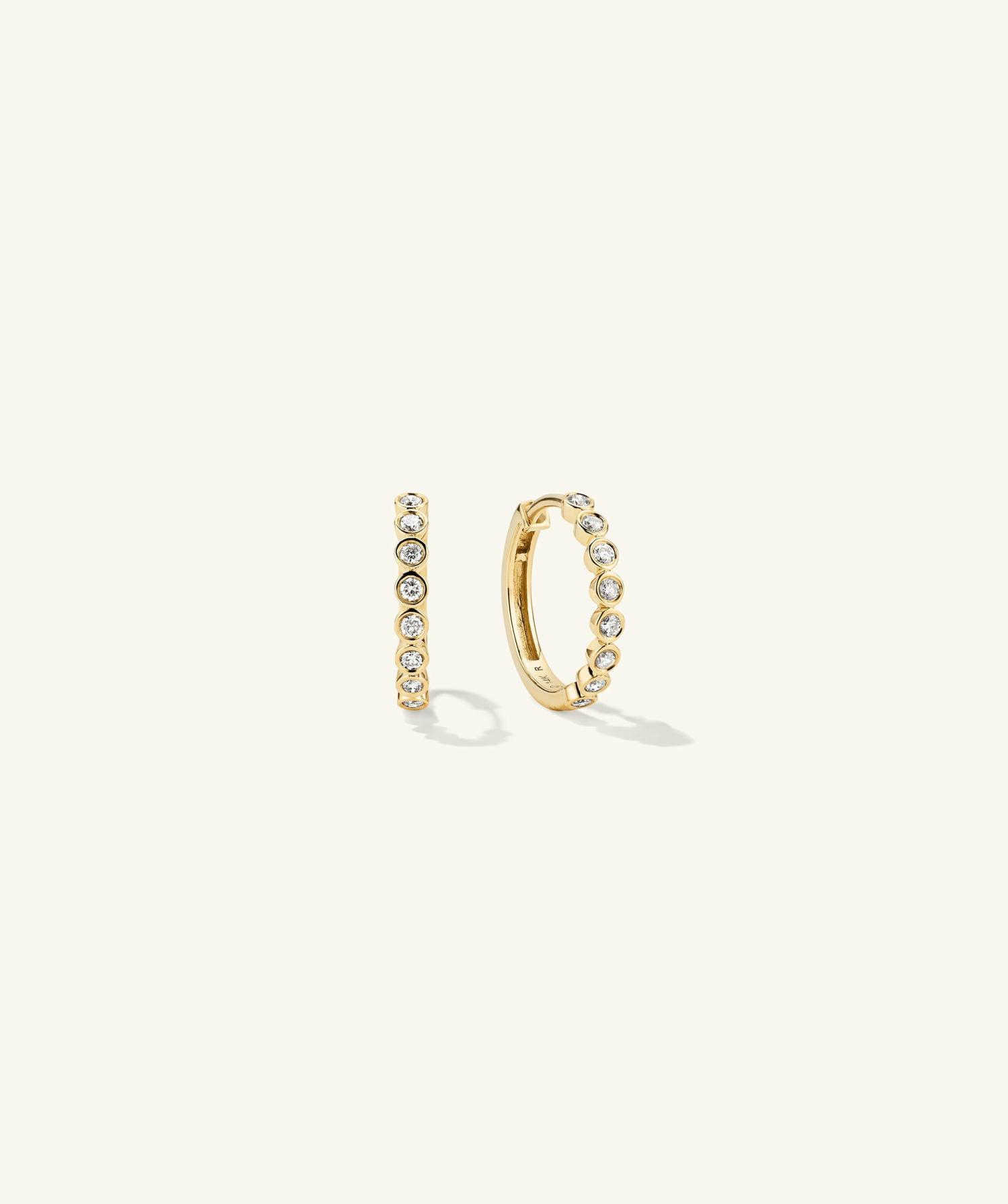 Bezel Lab Grown Diamond Small Hoops 14k Yellow Gold | Womens Hoop Earrings