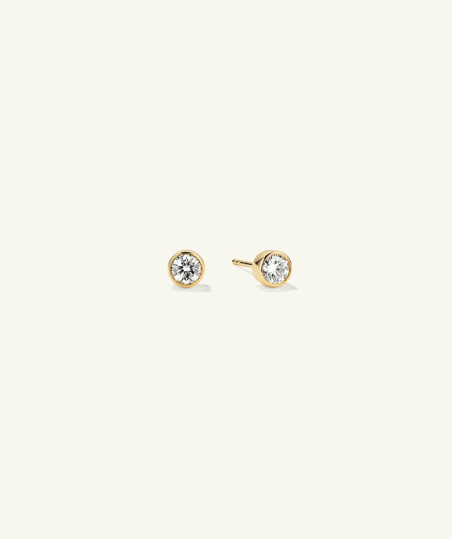 Bezel Round Lab Grown Diamond Studs 0.5 ct 14k Yellow Gold | Womens Stud Earrings