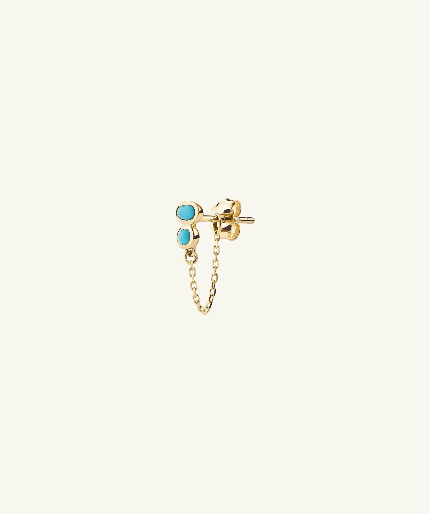 Bezel Turquoise Chain Stud 14k Yellow Gold | Womens Stud Earrings