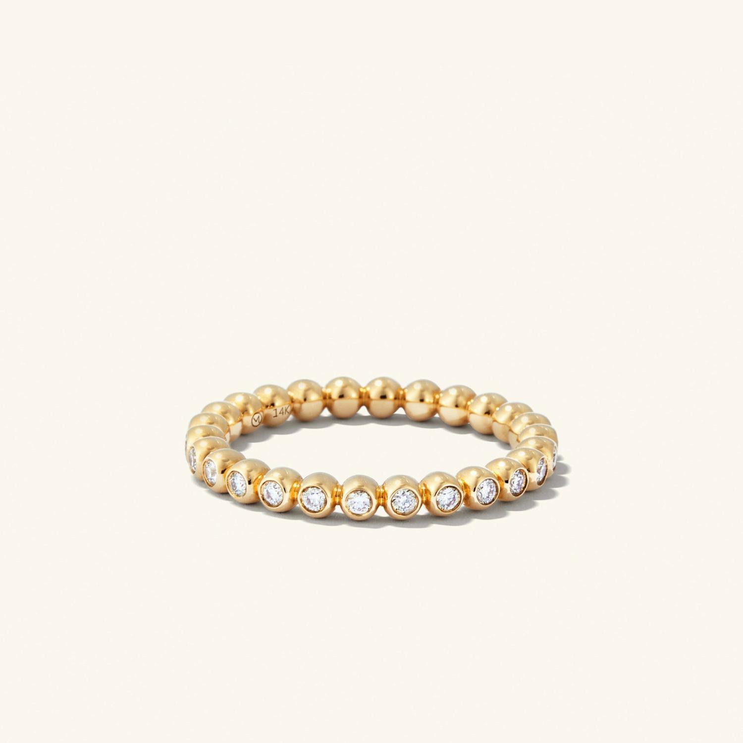 Bold Beaded Diamond Eternity Ring 14k Yellow Gold | Womens Engagement Rings