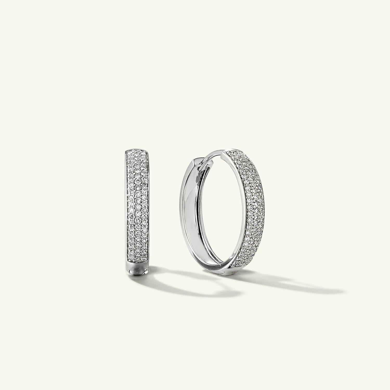 Bold Pavé Diamond Medium Hoops 14k White Gold | Womens Hoop Earrings