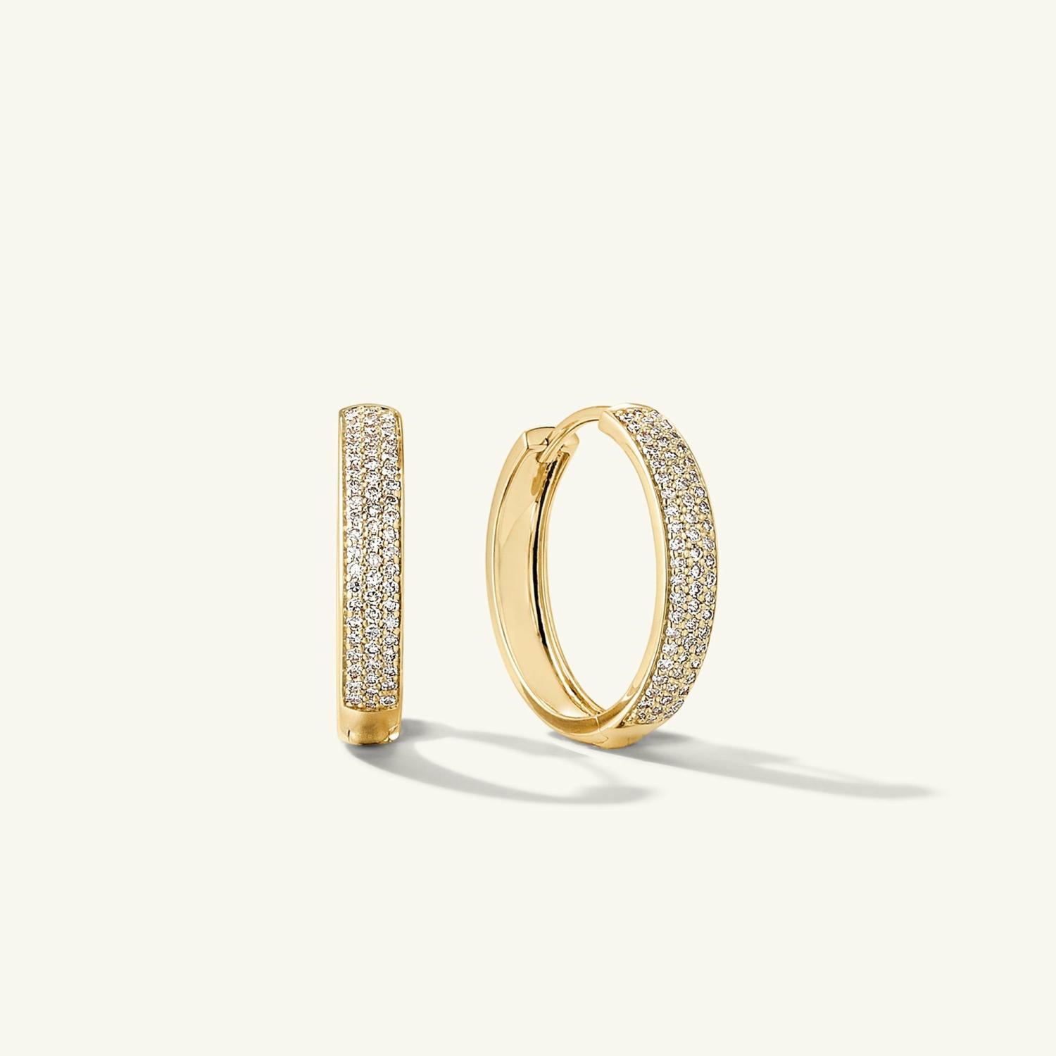 Bold Pavé Diamond Medium Hoops 14k Yellow Gold | Womens Hoop Earrings