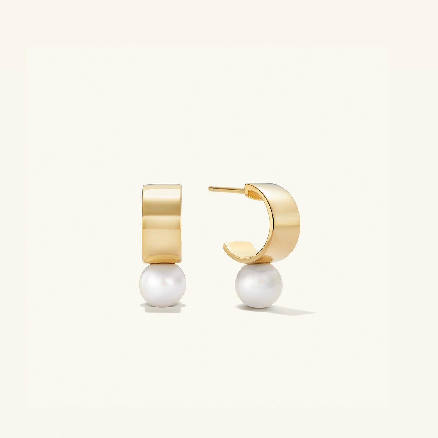 Bold Pearl Huggies Gold Vermeil | Womens Hoop Earrings