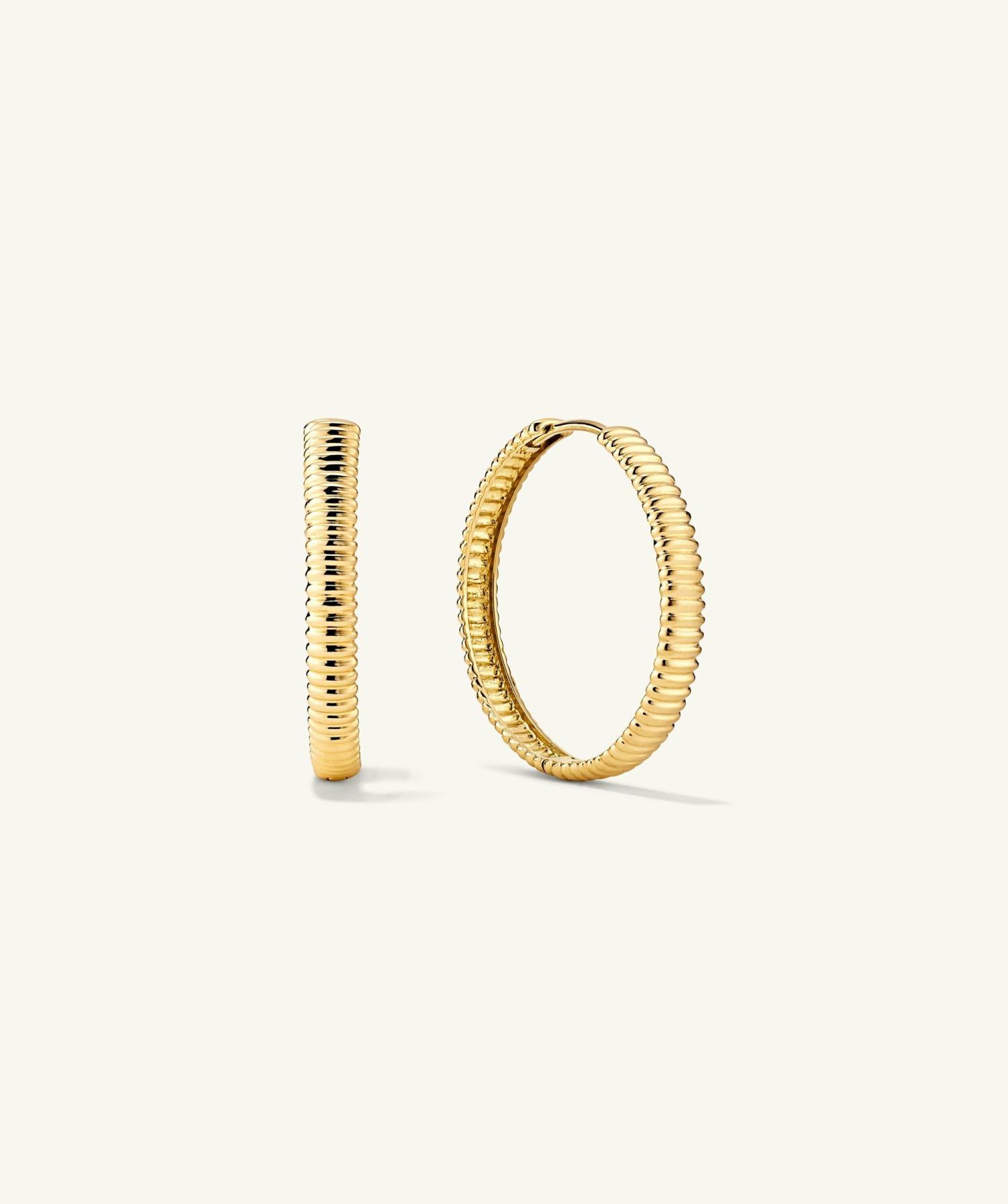 Bold Texture Large Hoops 14k Yellow Salmon Gold | Womens Hoop Earrings