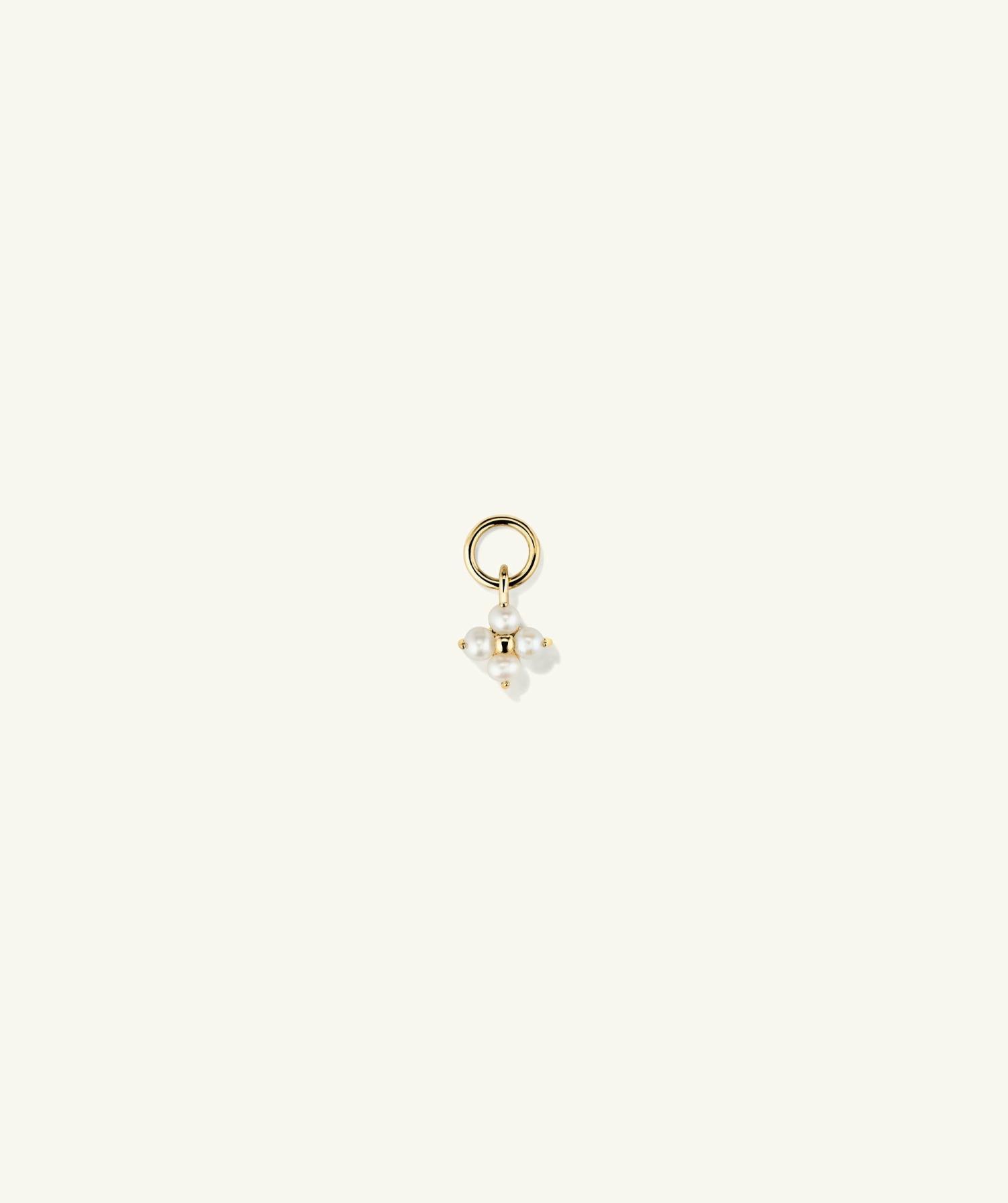 Cluster Pearl Hoop Charm 14k Yellow Gold | Womens Hoop Charms