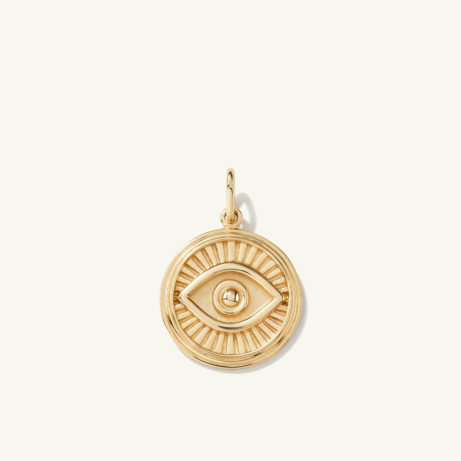 Courage: Evil Eye Coin Charm Pendant 14k Yellow Gold | Womens Coin Pendants