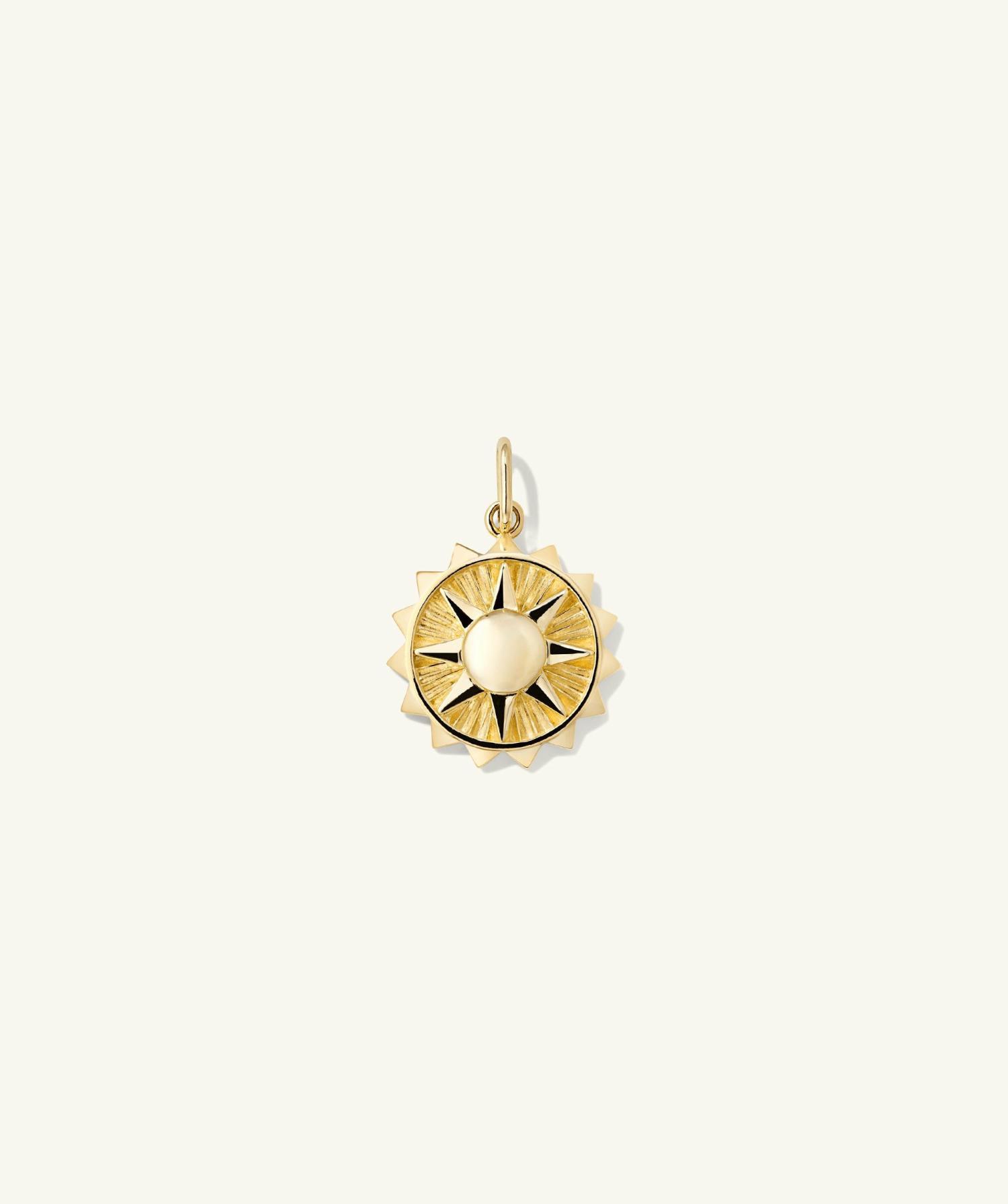 Energy: Sun Coin Charm Pendant 14k Yellow Gold | Womens Coin Pendants