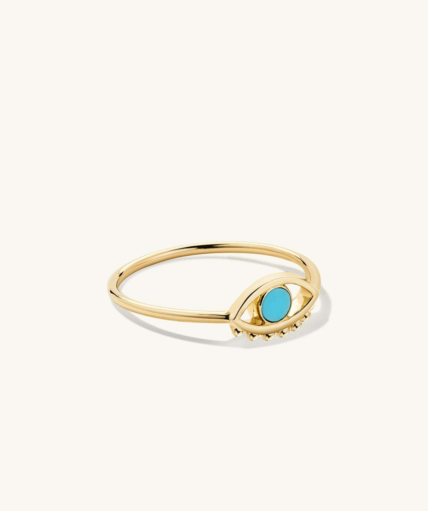 Evil Eye Turquoise Ring 14k Yellow Gold | Womens Stackable Rings