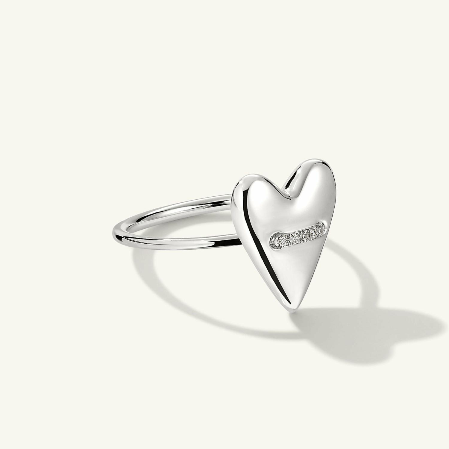 Heart Pavé Diamond Ring 14k White Gold | Womens Statement Rings