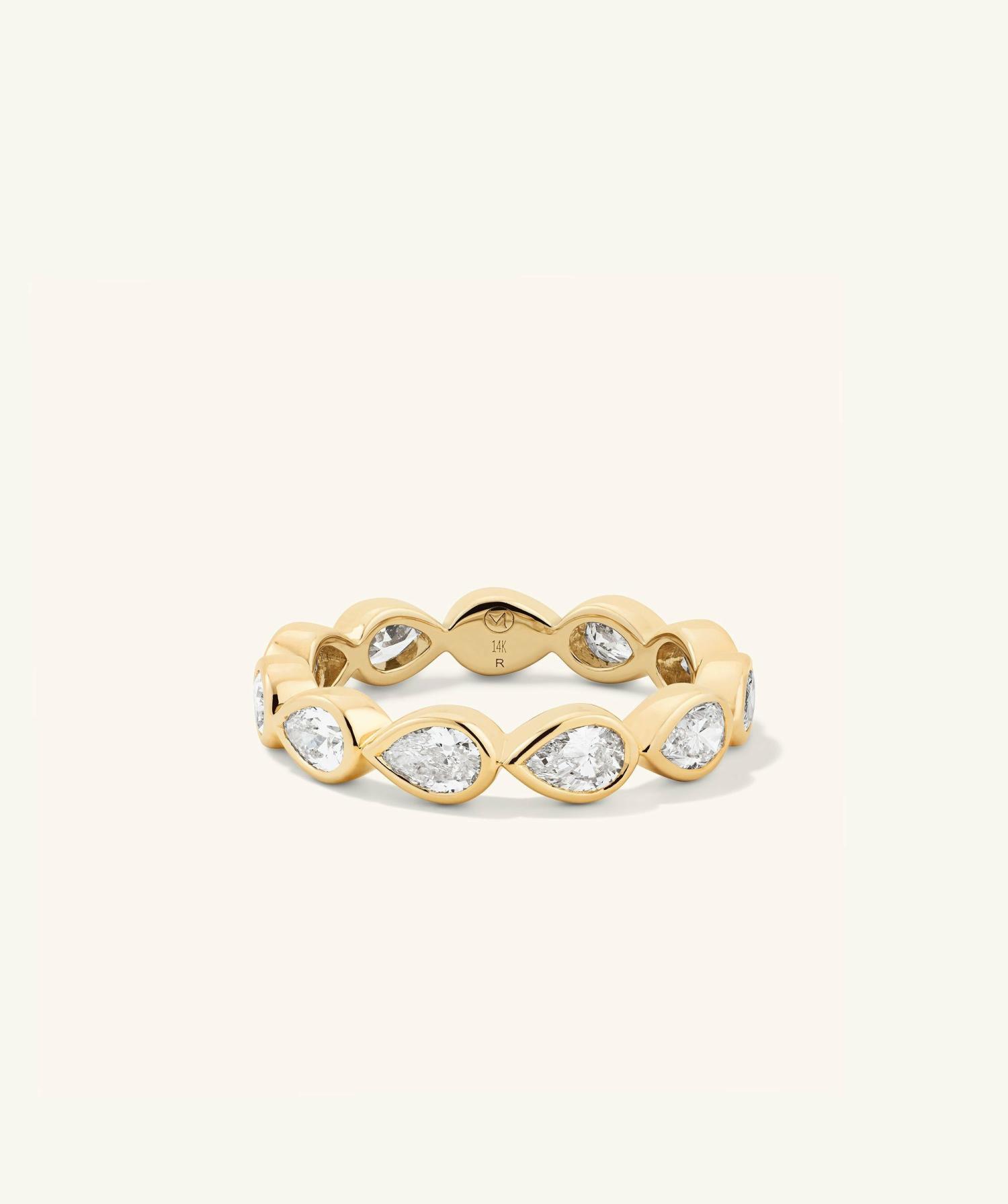 Lab Grown Diamond Pear Cut Bezel Eternity Band 14k Yellow Gold | Womens Engagement Rings