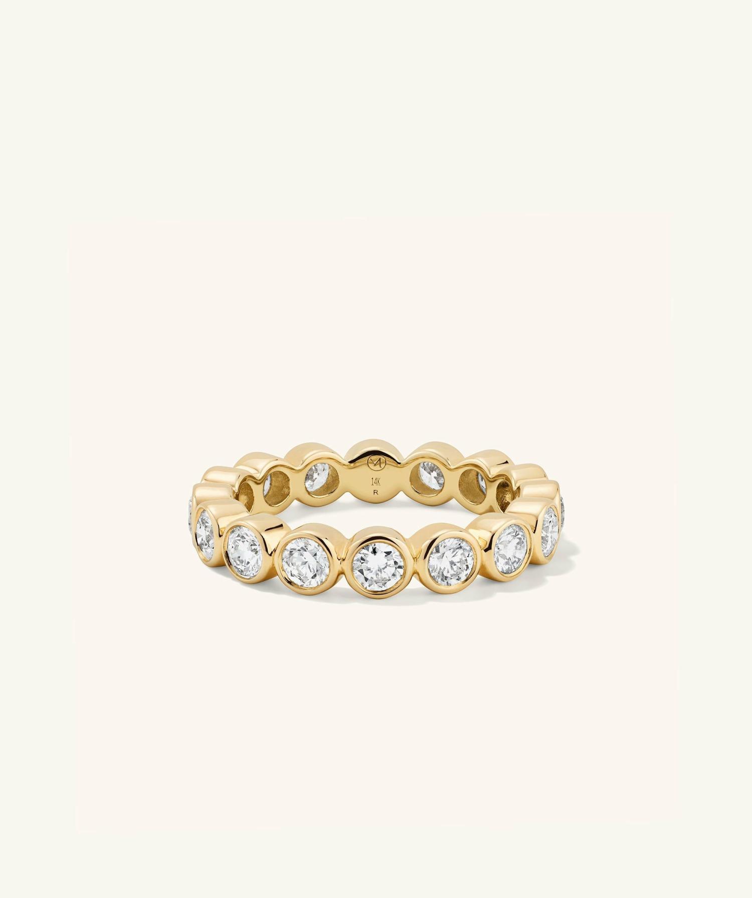 Lab Grown Diamond Round Cut Bezel Eternity Band 14k Yellow Gold | Womens Engagement Rings