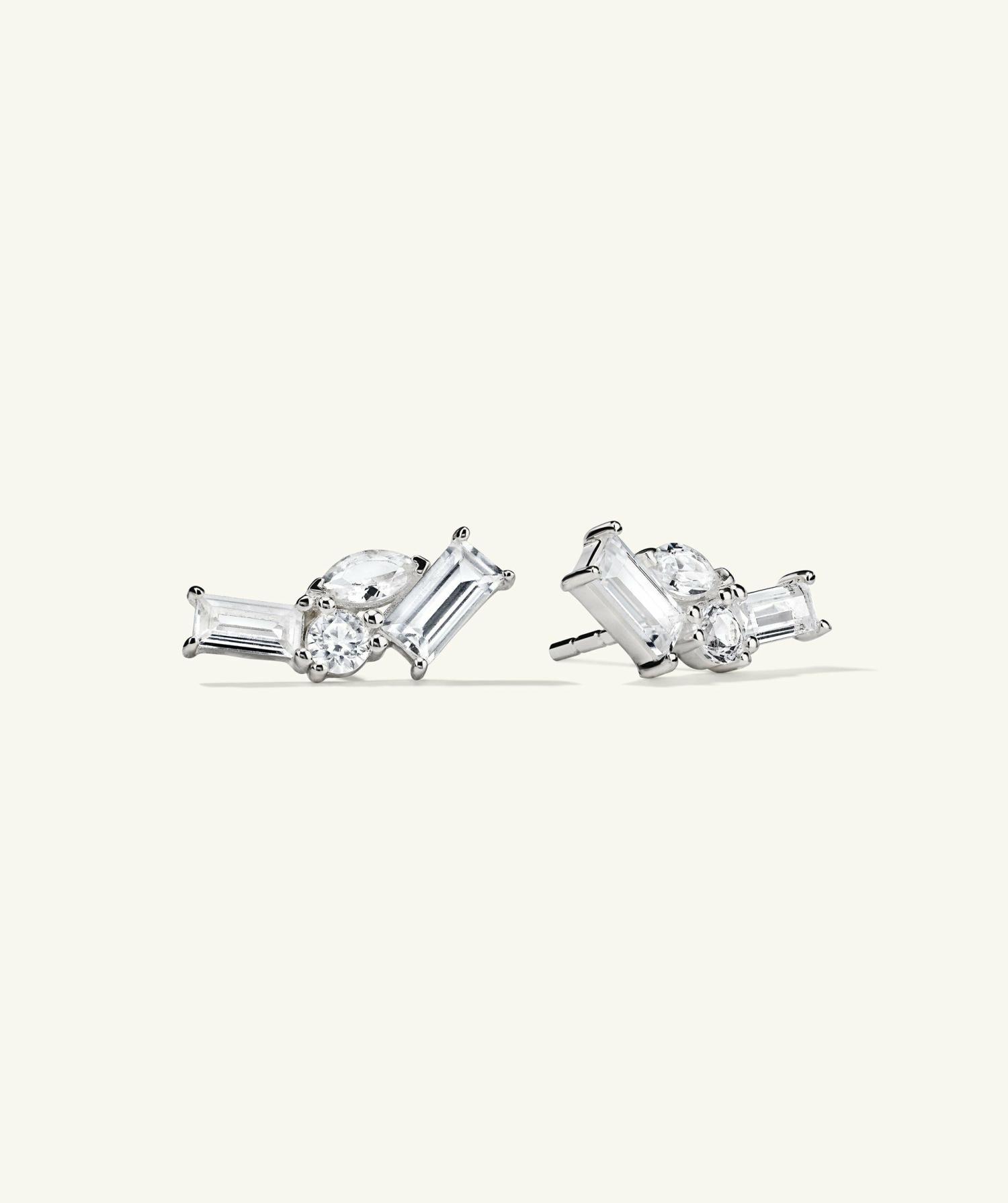 Lab Grown Sapphire Bold Climber Studs Sterling Silver | Womens Ear Climbers