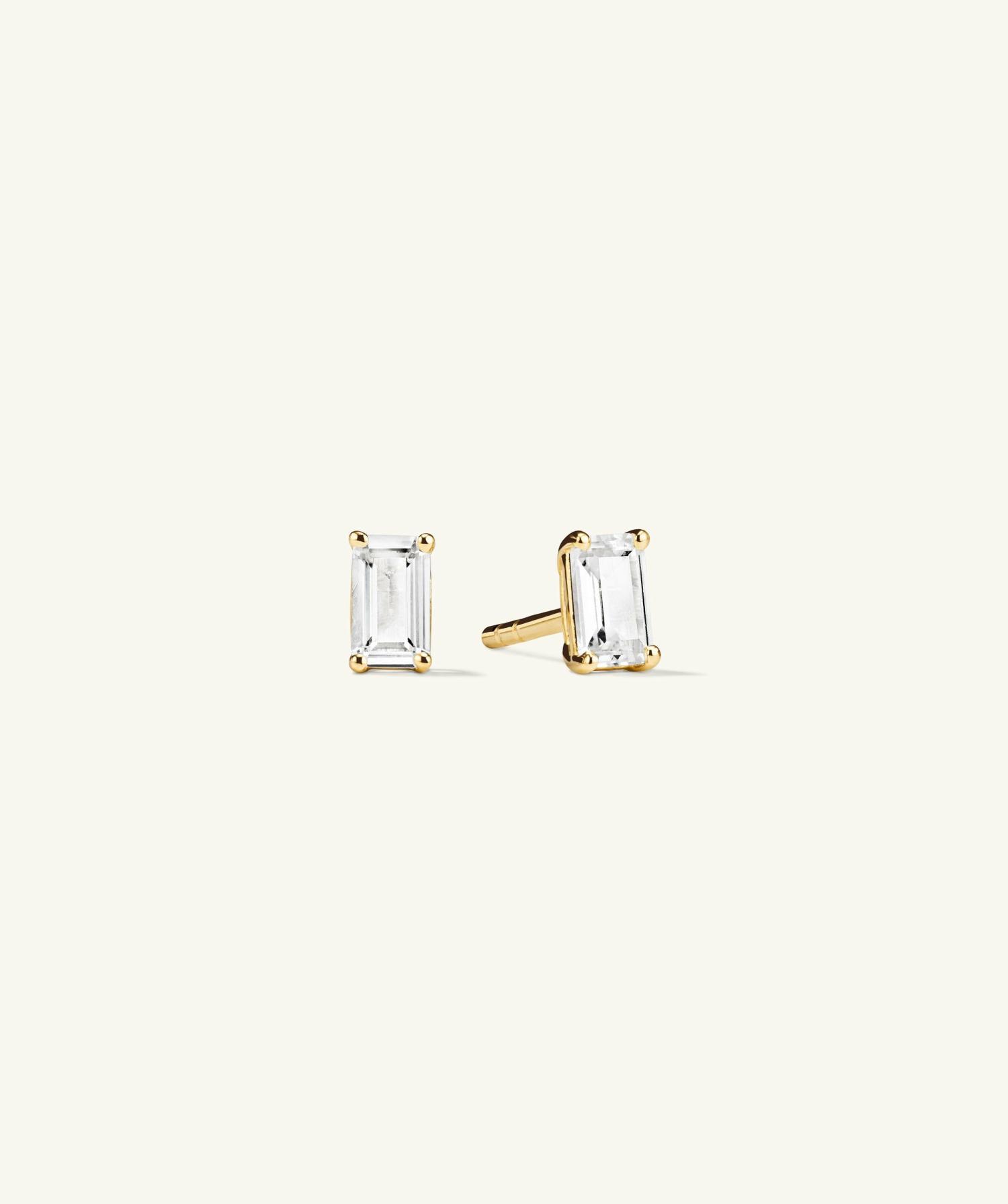 Lab Grown Sapphire Emerald Cut Studs Gold Vermeil | Womens Stud Earrings