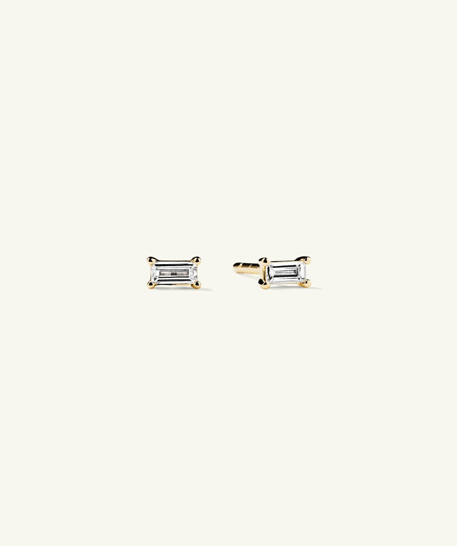 Mini Baguette Diamond Studs 14k Yellow Gold | Womens Stud Earrings