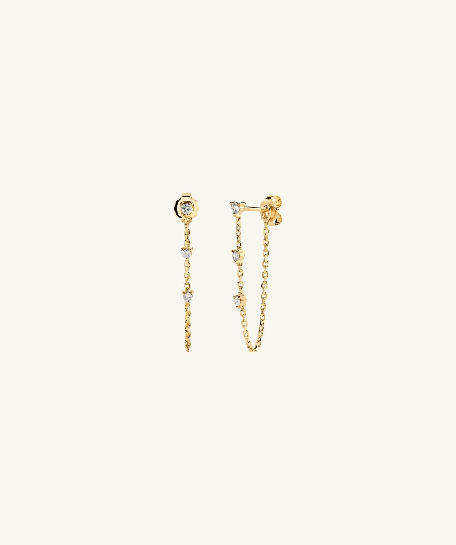 Mini Diamond Chain Stud 14k Yellow Gold | Womens Stud Earrings