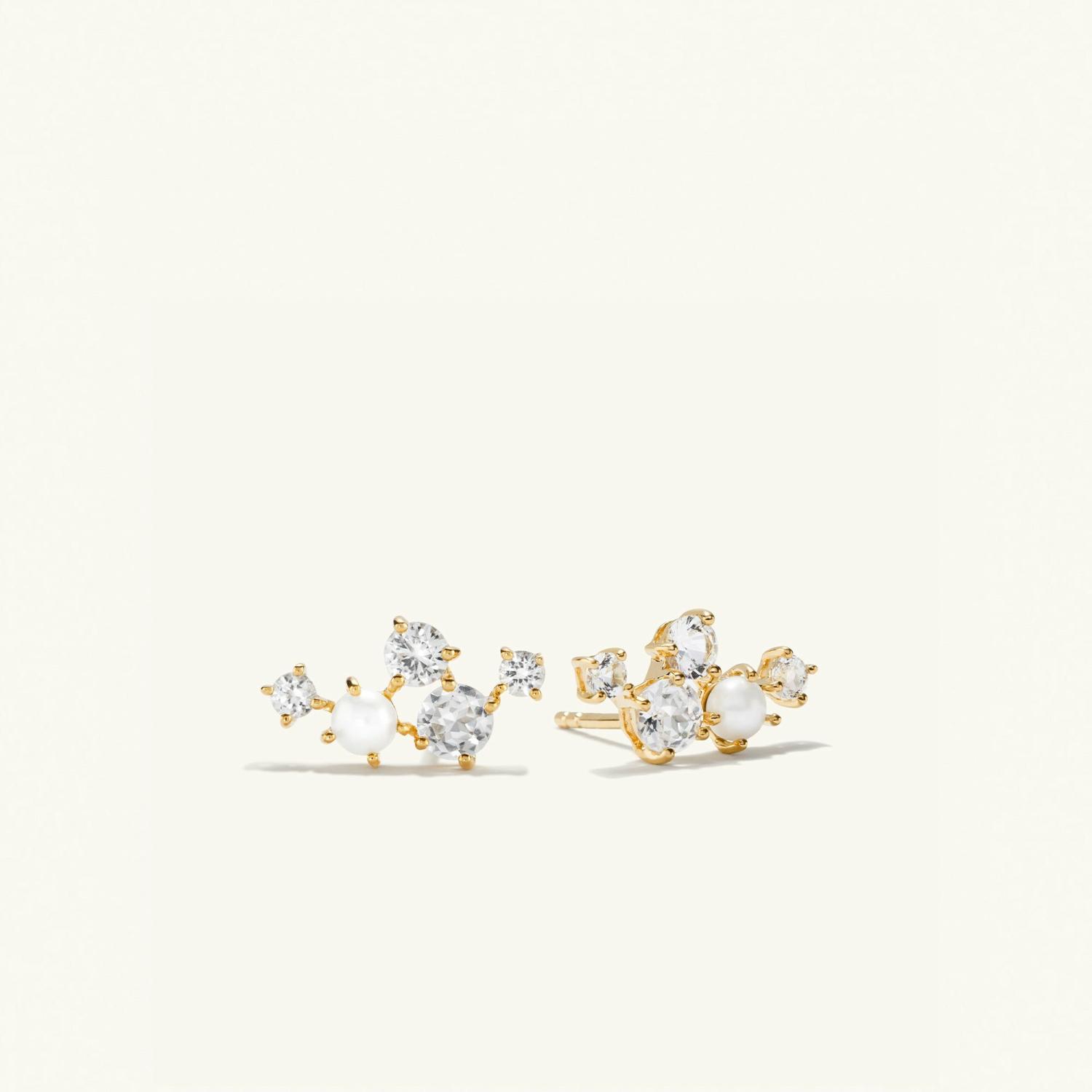 Mini Pearl Topaz Climber Studs Gold Vermeil | Womens Ear Climbers