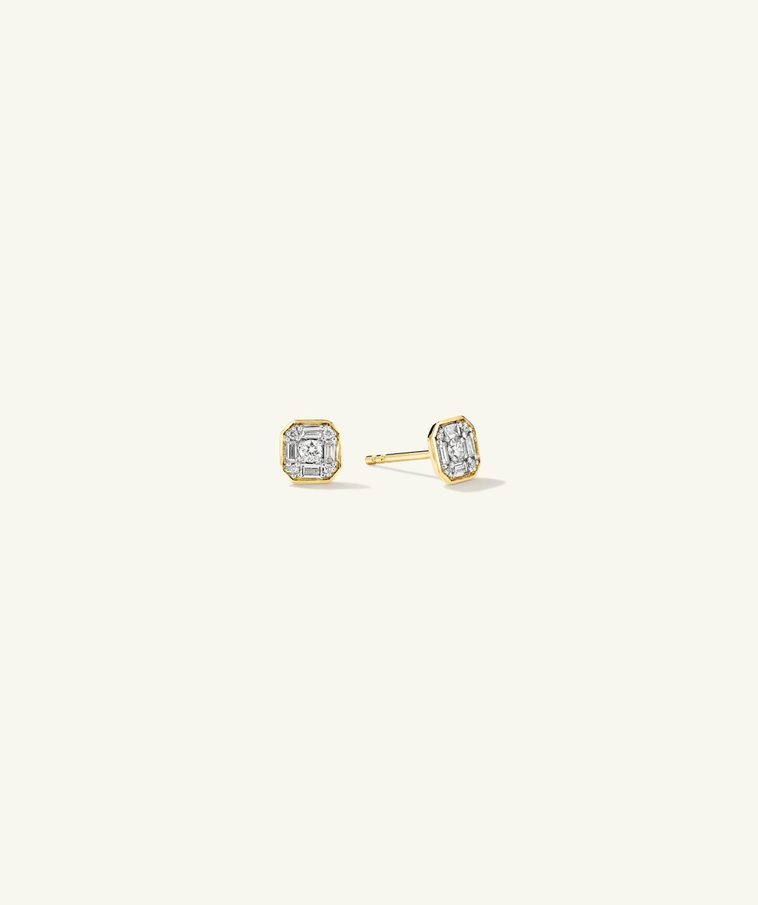 Mosaic Cushion Diamond Studs 14k Yellow Gold | Womens Stud Earrings