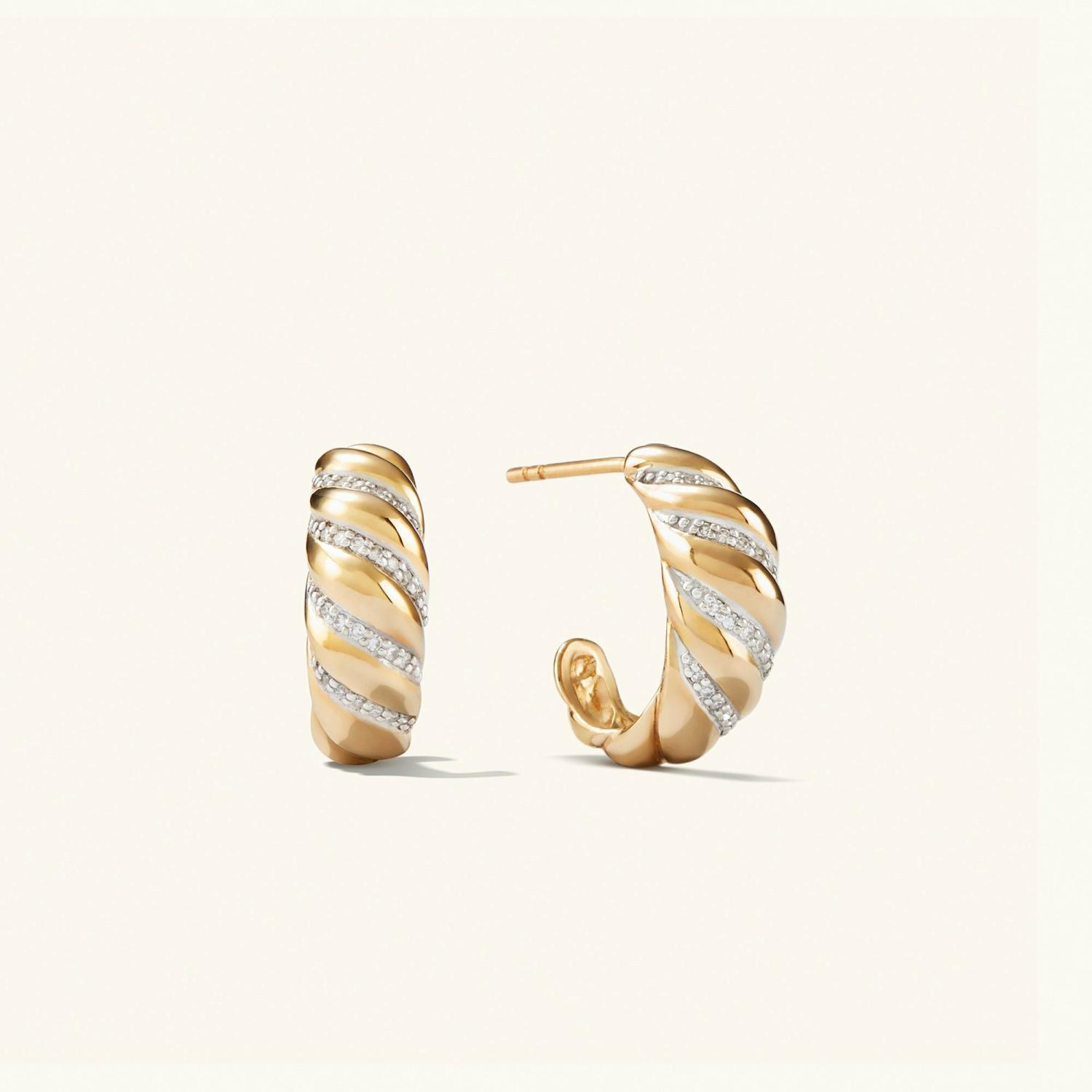 Pavé Diamond Croissant Dôme Hoops 14k Yellow Gold | Womens Hoop Earrings