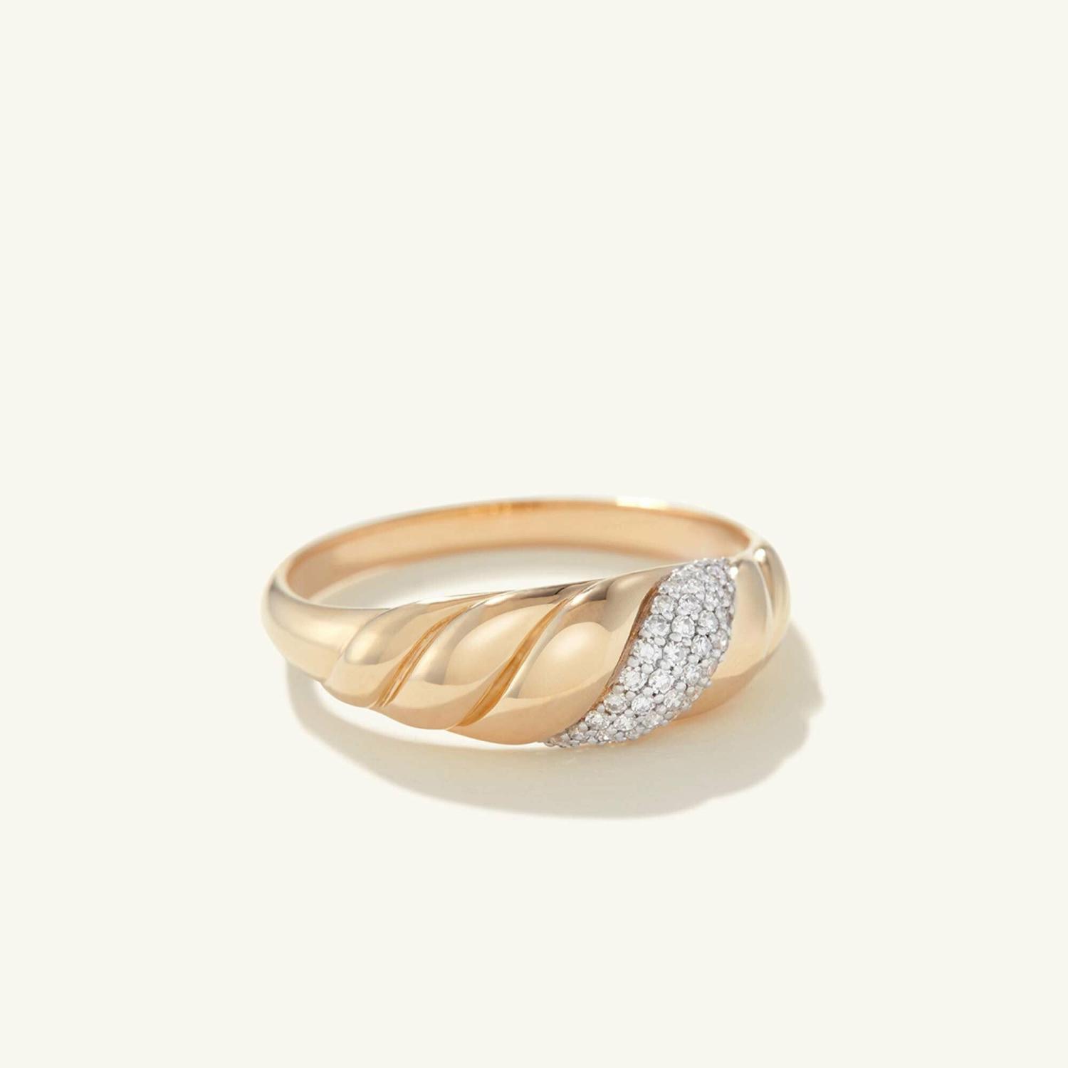 Pavé Diamond Croissant Dôme Ring 14k Yellow Gold | Womens Statement Rings