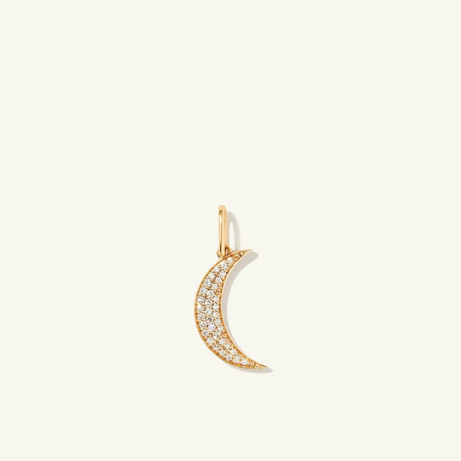 Pavé Diamond Moon Charm 14k Yellow Gold | Womens Necklace Charms