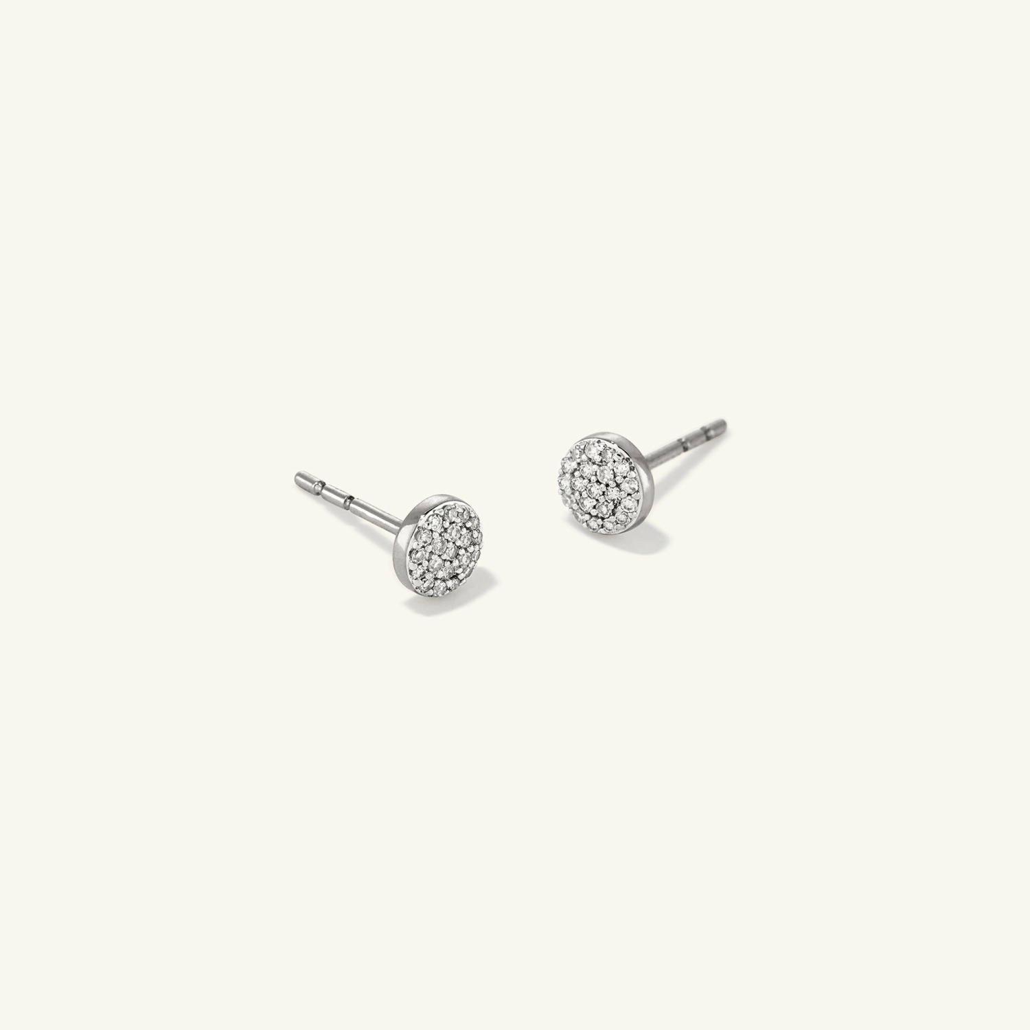 Pavé Diamond Round Studs 14k White Gold | Womens Stud Earrings