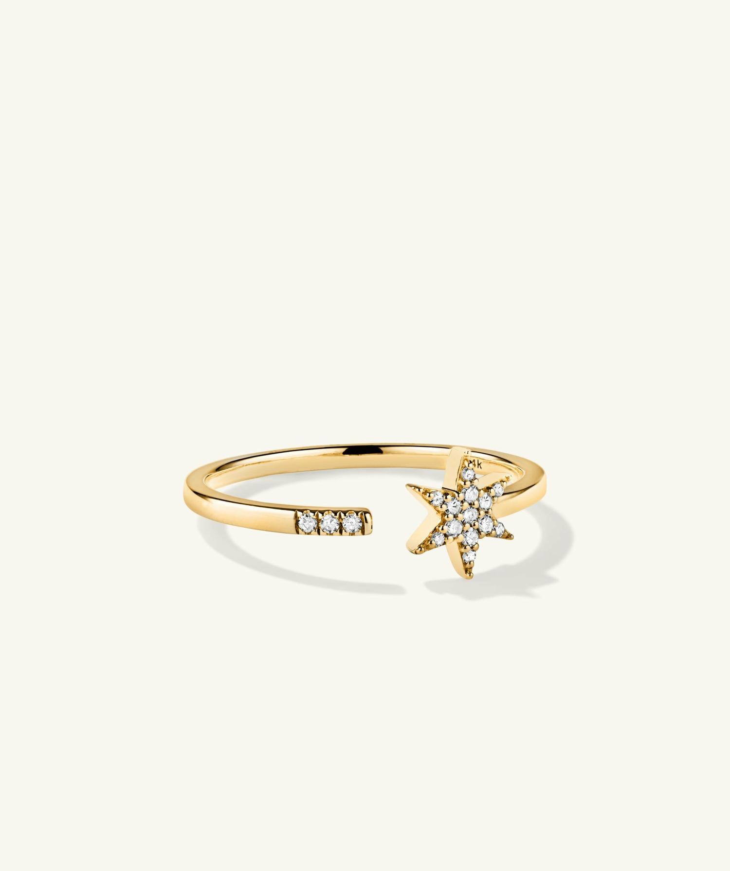 Pavé Diamond Star Open Ring 14k Yellow Gold | Womens Statement Rings