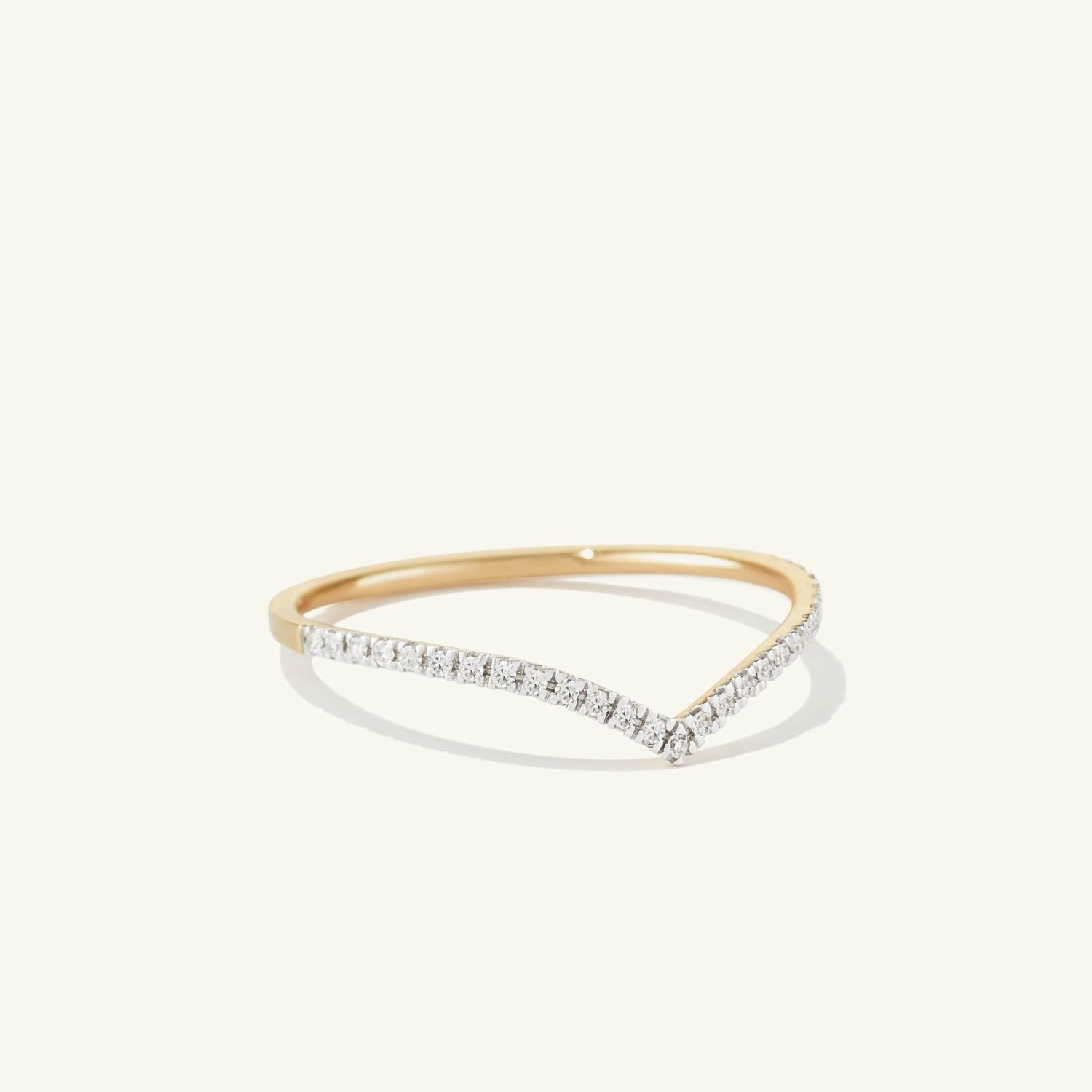 Pavé Diamond Wishbone Ring 14k Yellow Gold | Womens Stackable Rings