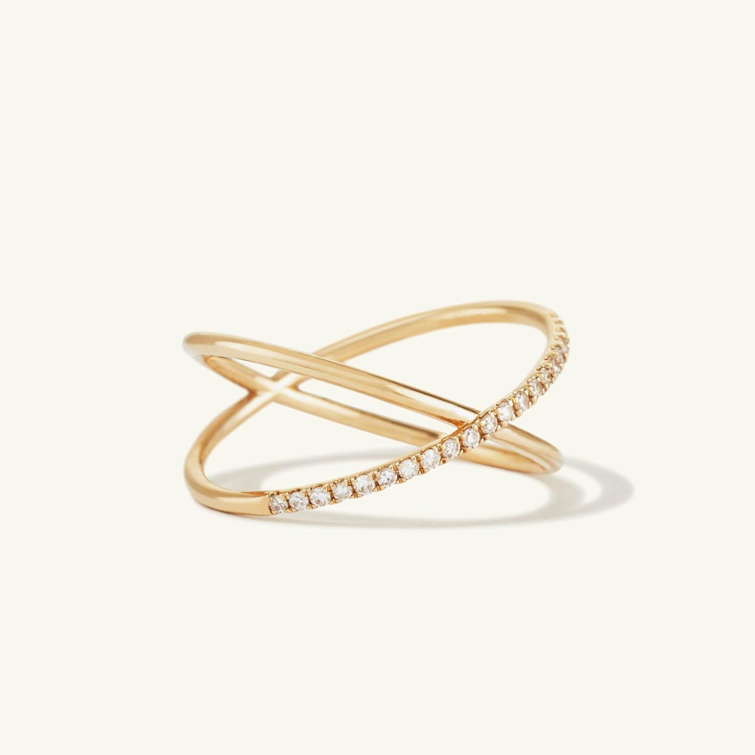 Pavé Diamond X Ring 14k Yellow Gold | Womens Statement Rings