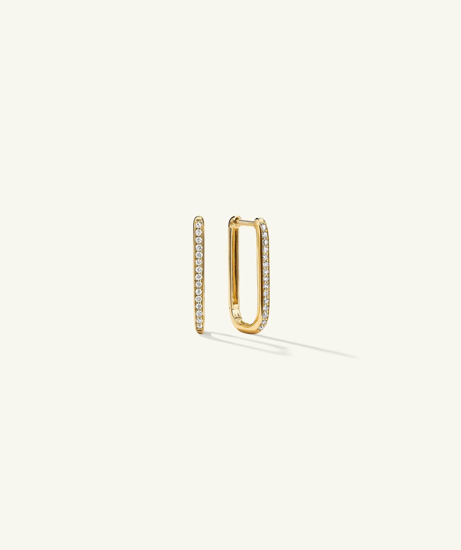 Pave Diamond Medium U Hoops 14k Yellow Gold | Womens Hoop Earrings