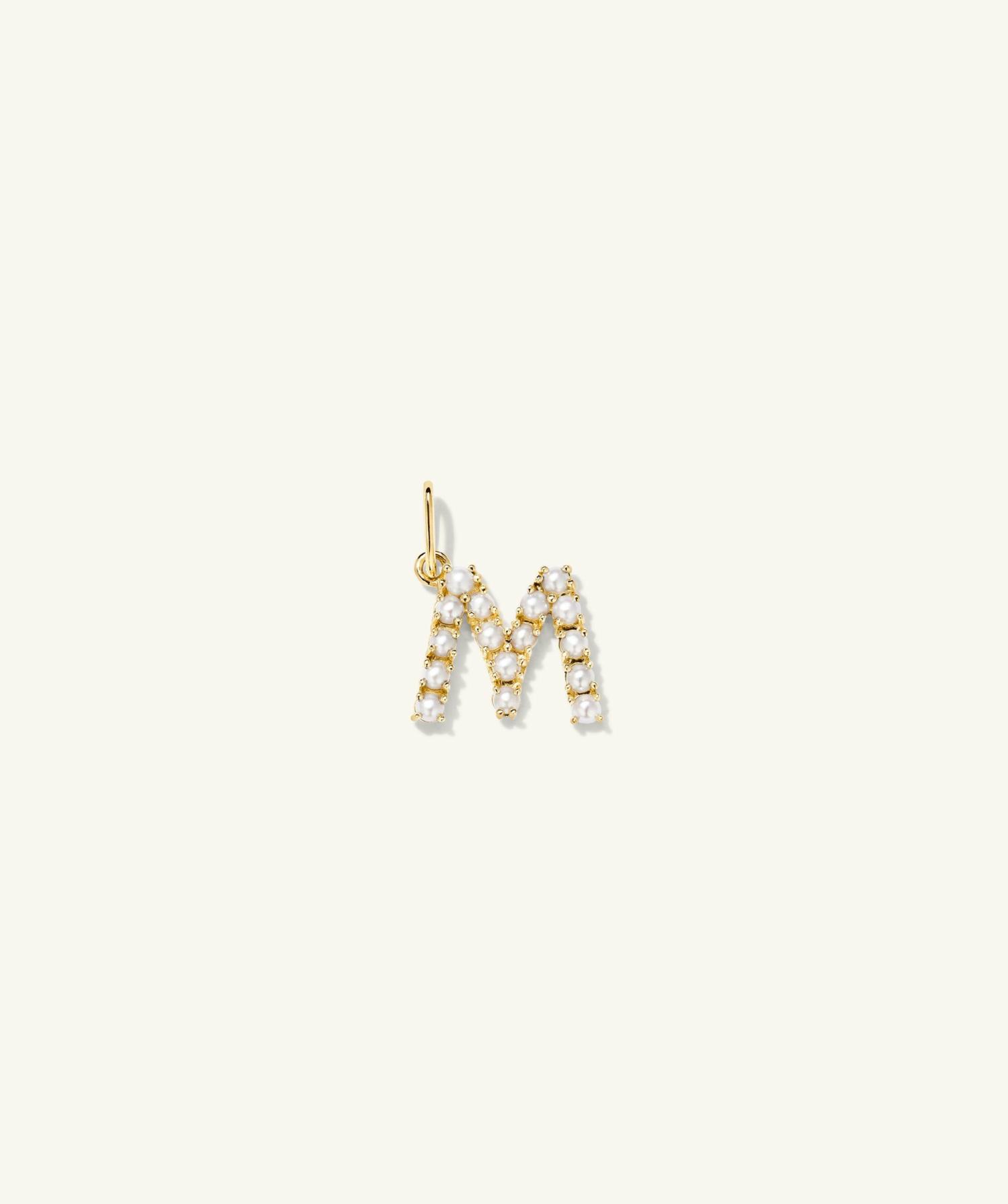 Pearl Letter Charm 14k Yellow Gold | Womens Necklace Charms