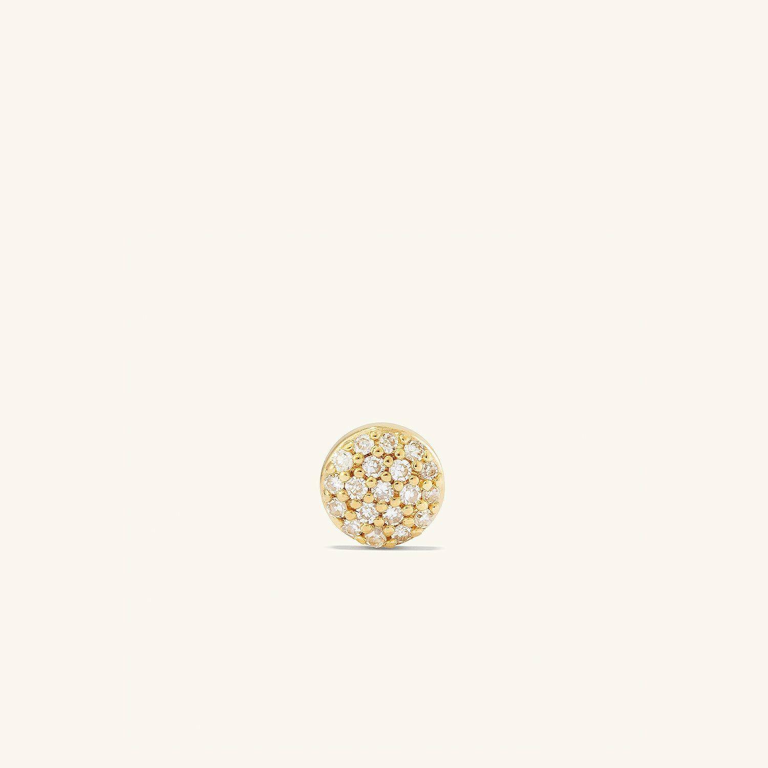 Piercing Studio – Pave Diamond Flat Back Round Stud 14k Yellow Gold | Womens Stud Earrings