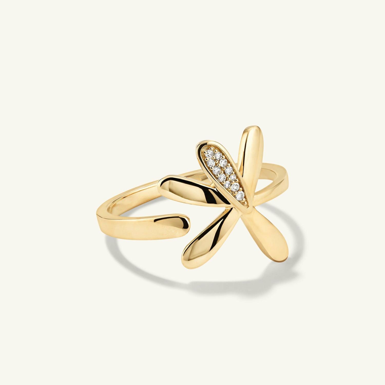 Pressed Flower Pavé Diamond Wrap Ring 14k Yellow Gold | Womens Statement Rings