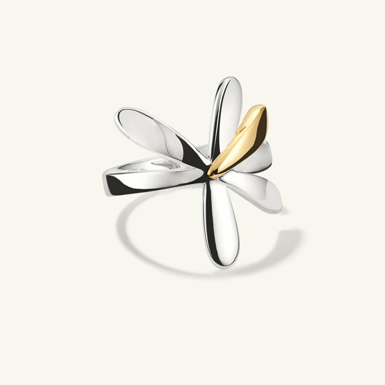 Pressed Flower Two-Tone Wrap Ring Sterling Silver | Womens Statement Rings