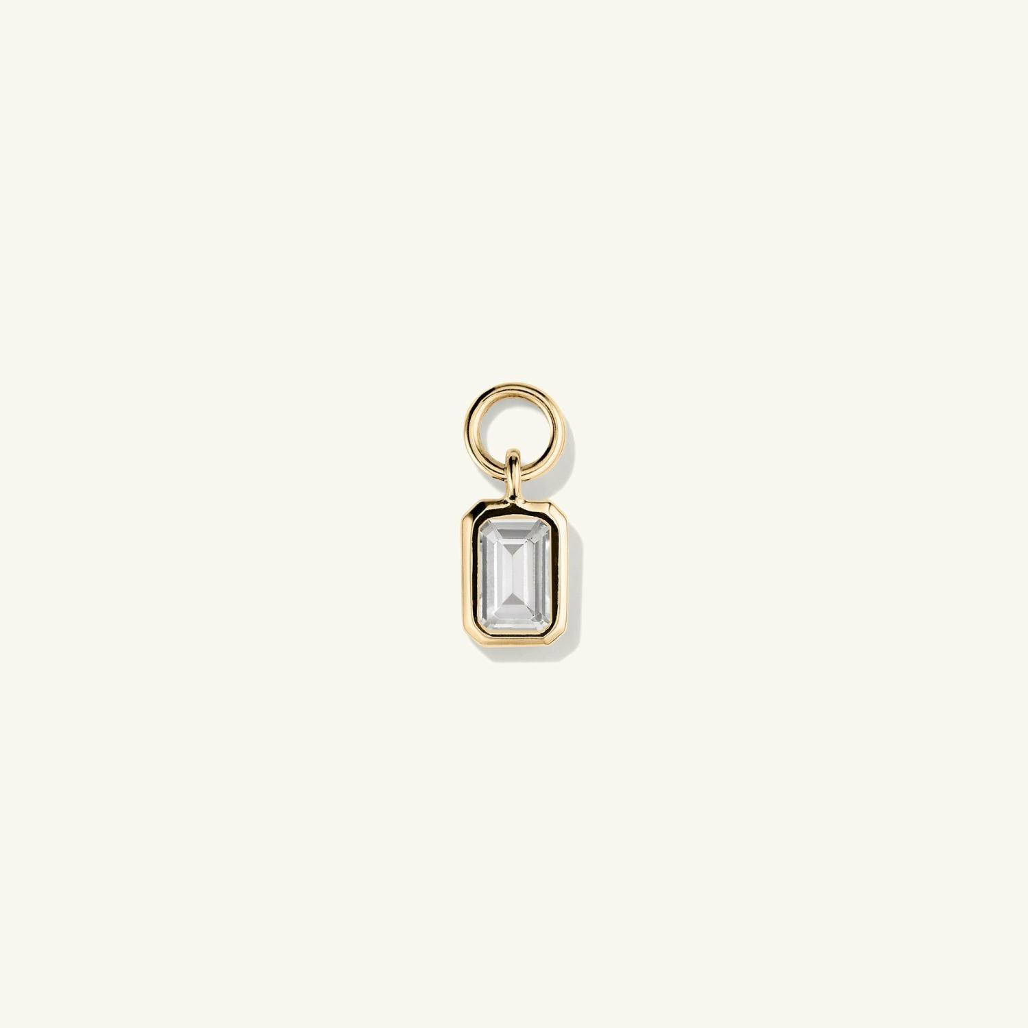 Single Emerald Cut Gemstone Hoop Charm 14k Yellow Gold | Womens Hoop Charms