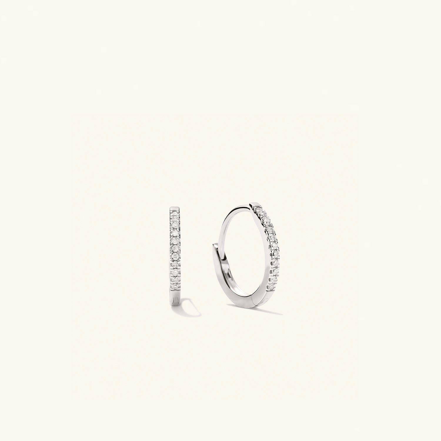 Single Pavé Diamond Huggie Hoop 14k White Gold | Womens Single Earrings