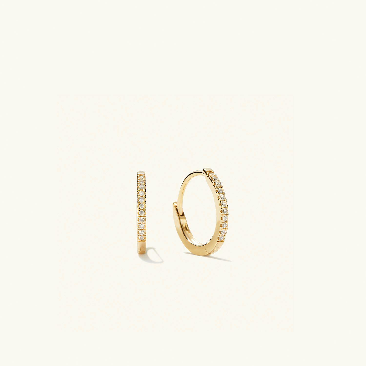 Single Pavé Diamond Huggie Hoop 14k Yellow Gold | Womens Single Earrings