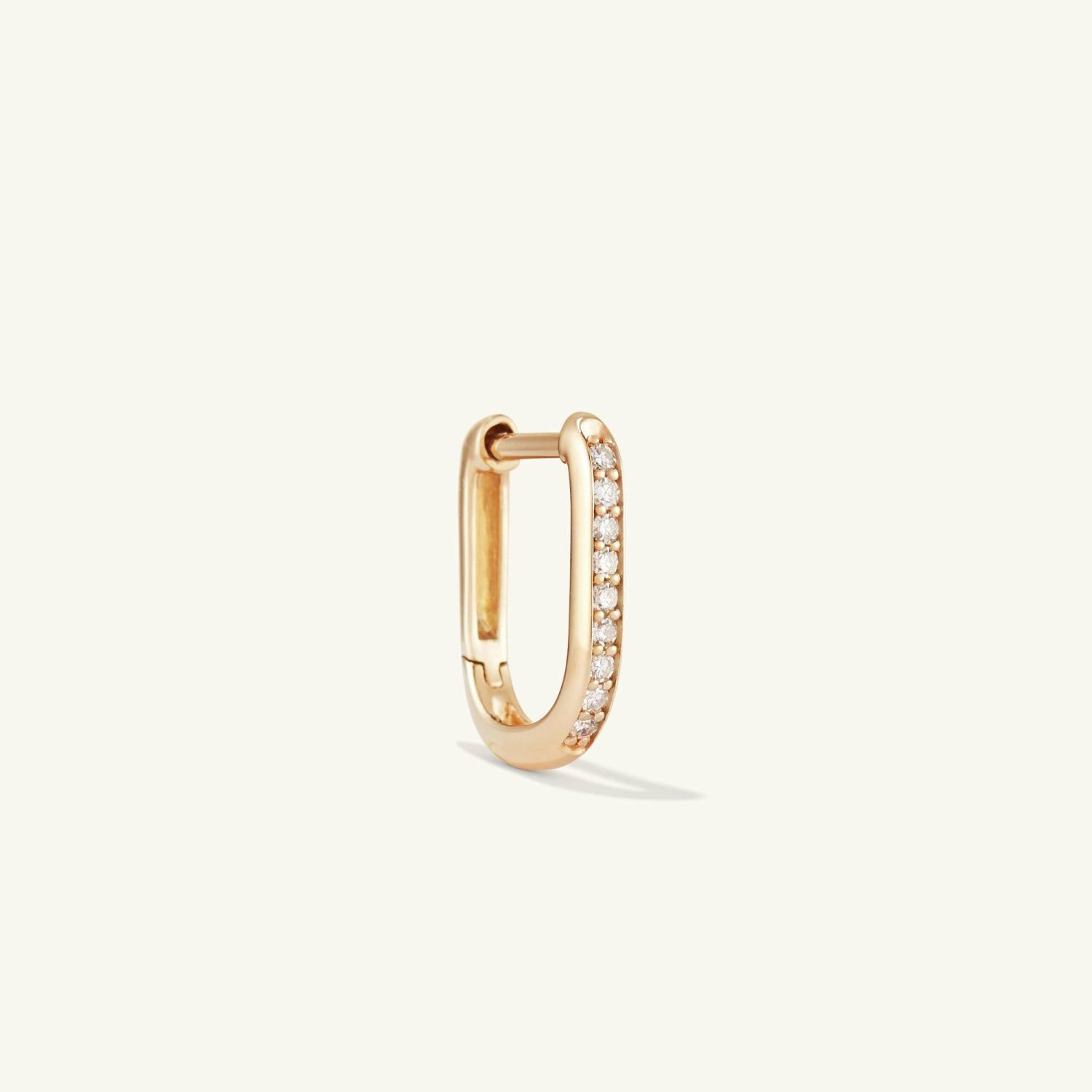 Single Pavé Diamond Huggie U Hoop 14k Yellow Gold | Womens Hoop Earrings