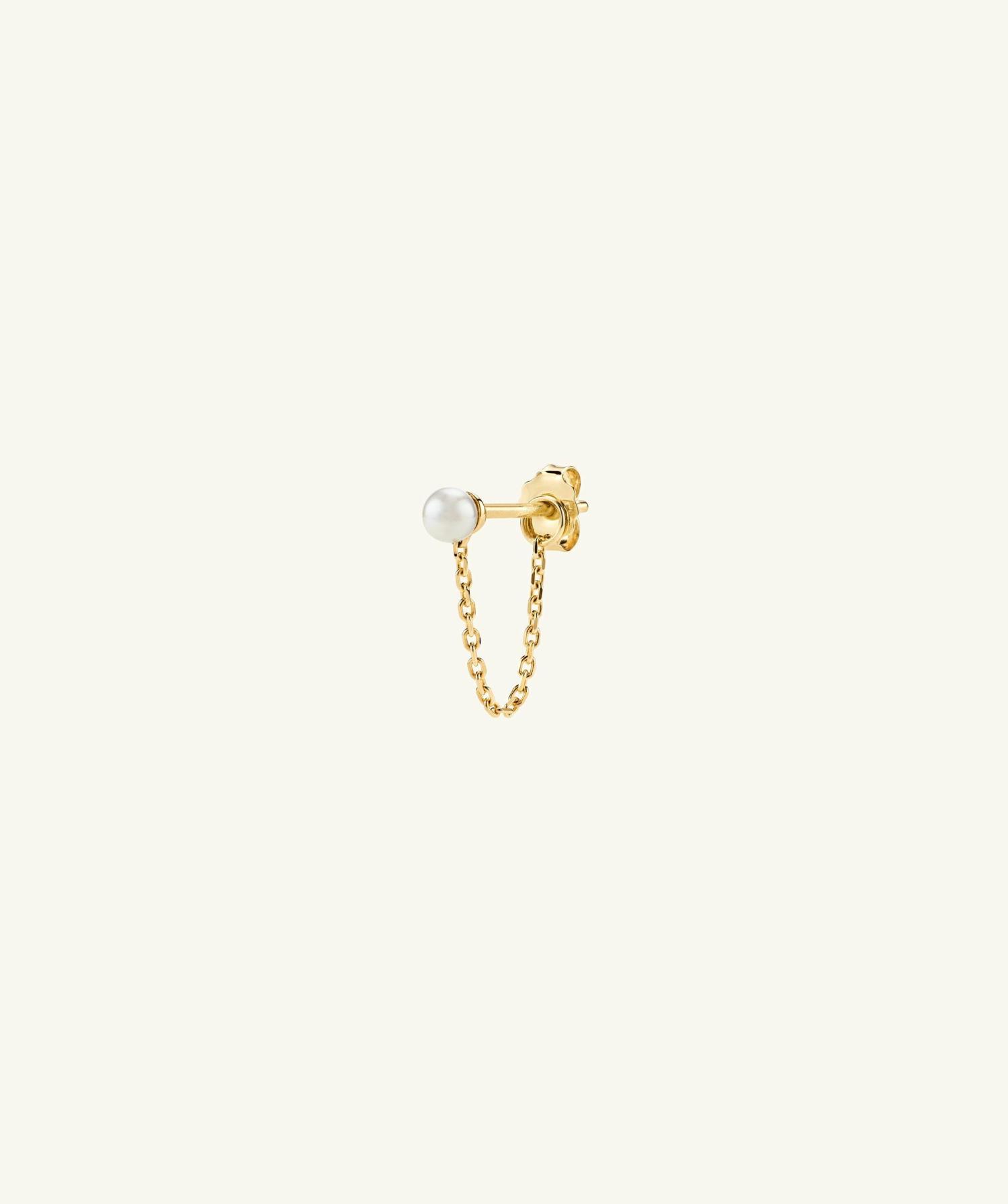 Single Pearl Chain Stud 14k Yellow Gold | Womens Stud Earrings