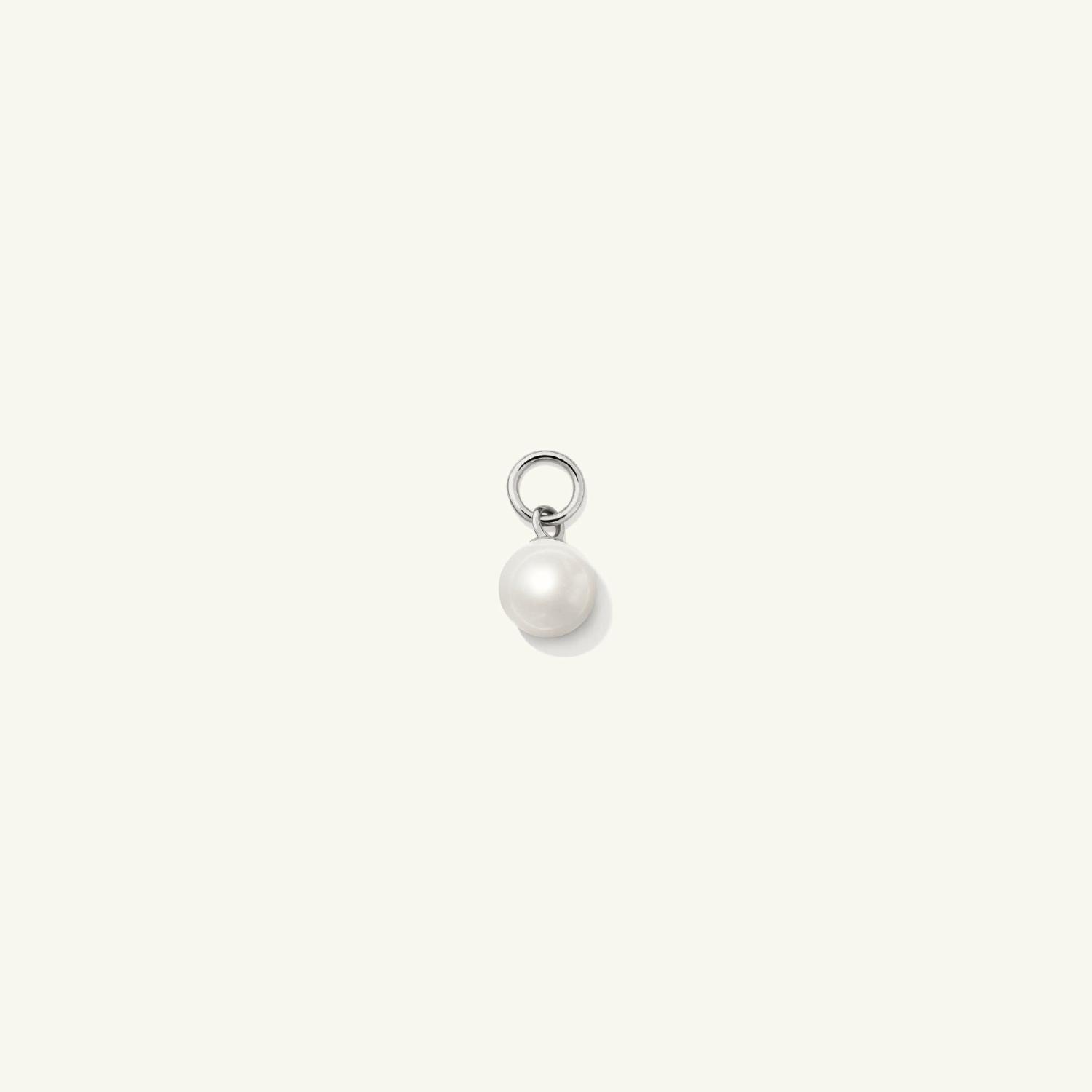 Single Pearl Hoop Charm 14k White Gold | Womens Hoop Charms