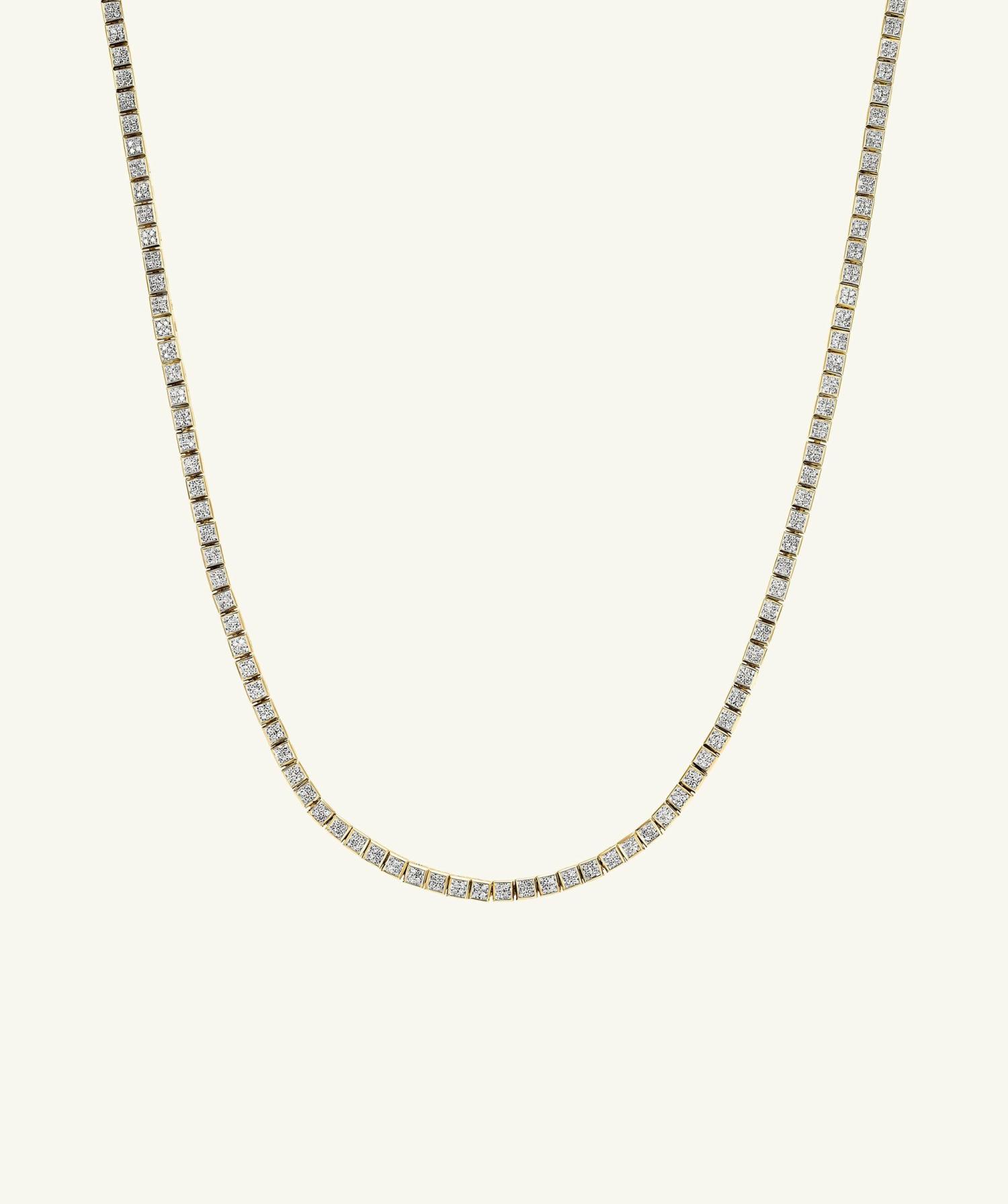 Square Micro-Pavé Diamond Tennis Necklace 14k Yellow Gold | Womens Tennis Necklaces